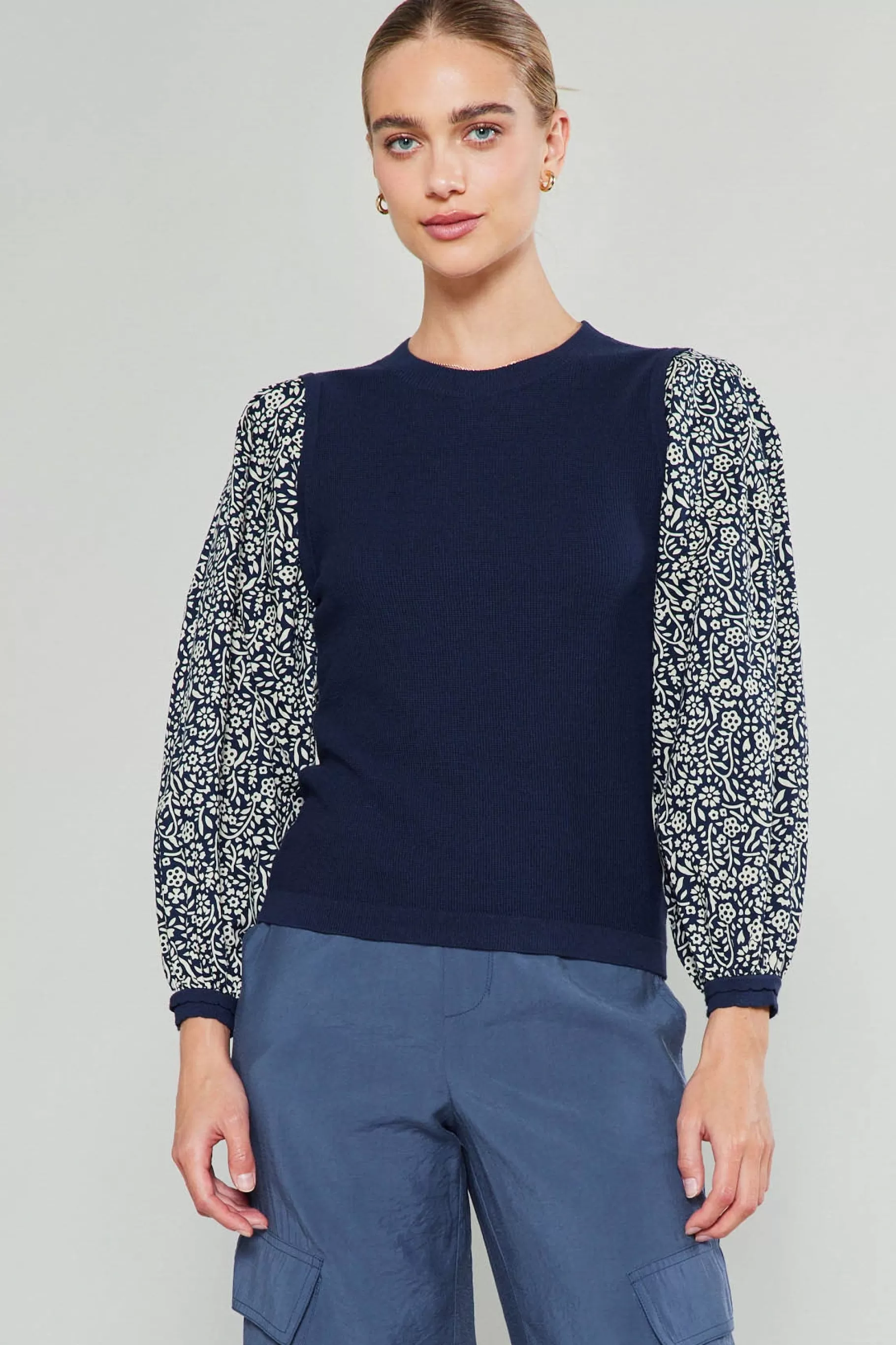 Current Air Knitwear | Sweaters>Contrast Sleeve Sweater Top NAVY
