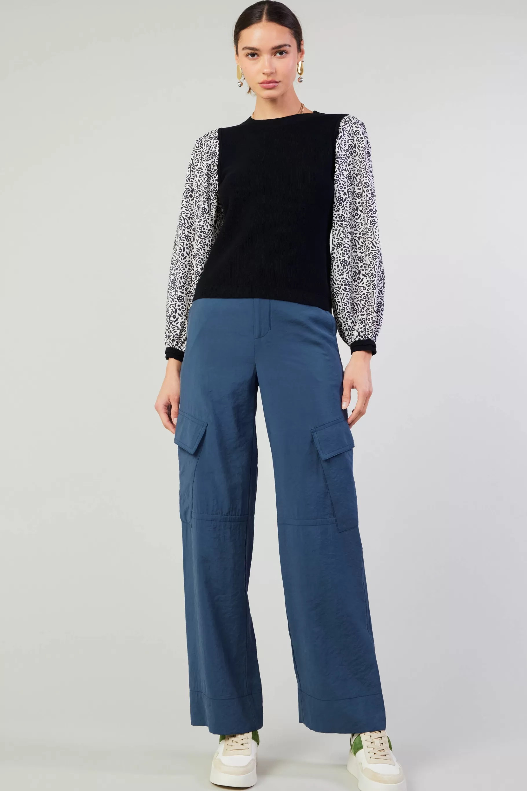 Current Air Knitwear | Sweaters>Contrast Sleeve Sweater Top BLACK