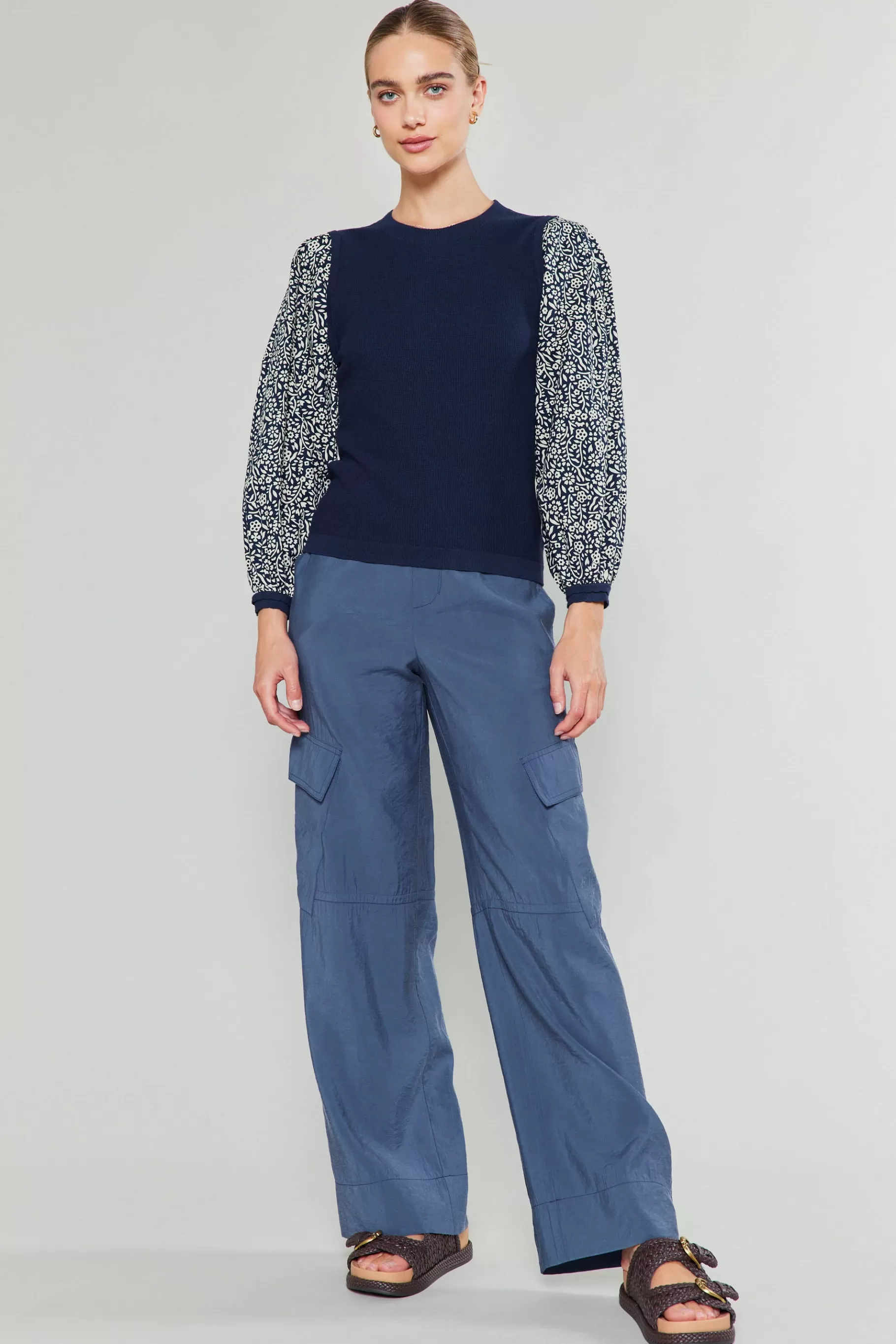 Current Air Knitwear | Sweaters>Contrast Sleeve Sweater Top NAVY