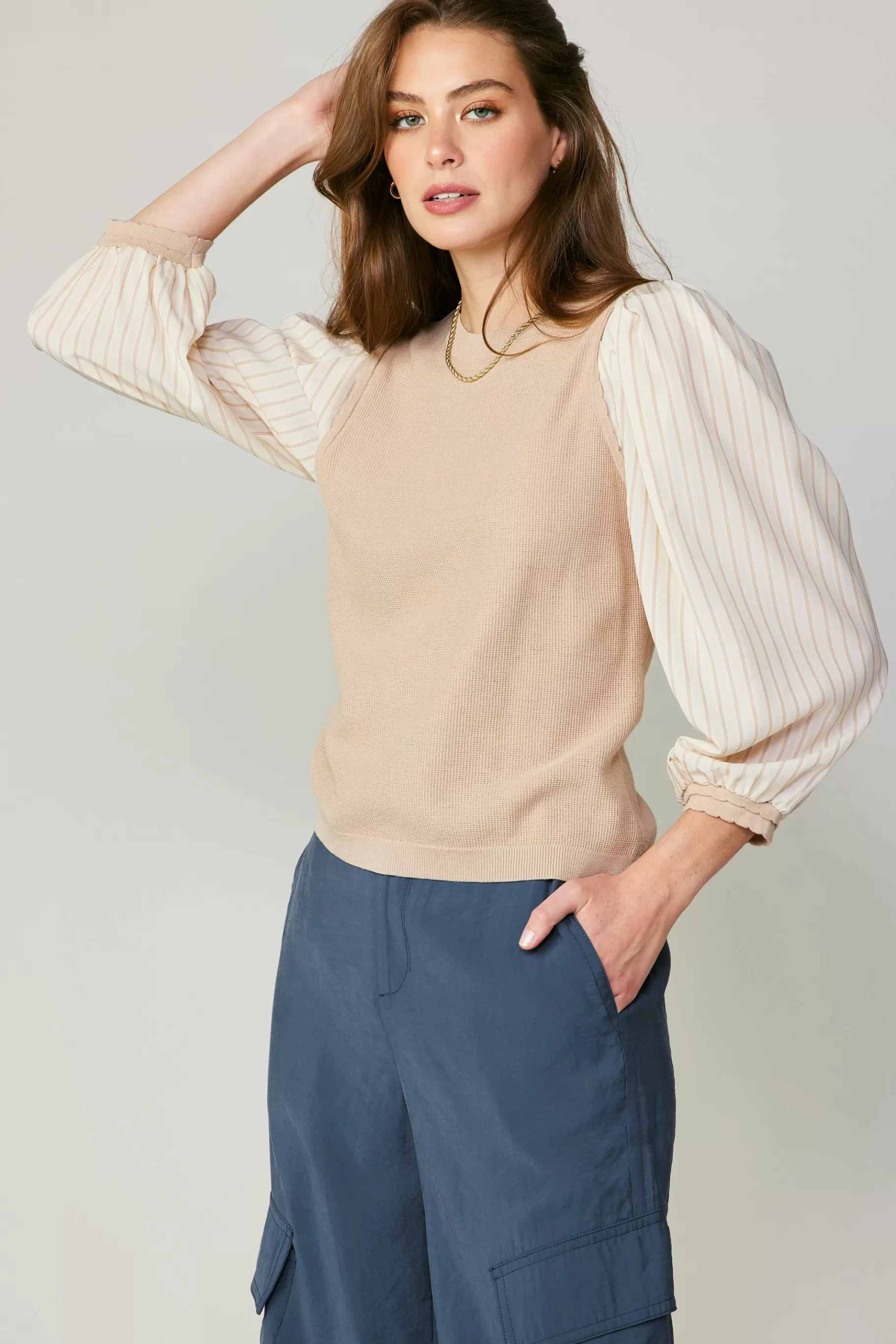 Current Air Long Sleeve Tops | Sweaters>Contrast Sweater Top LIGHTTAUPE
