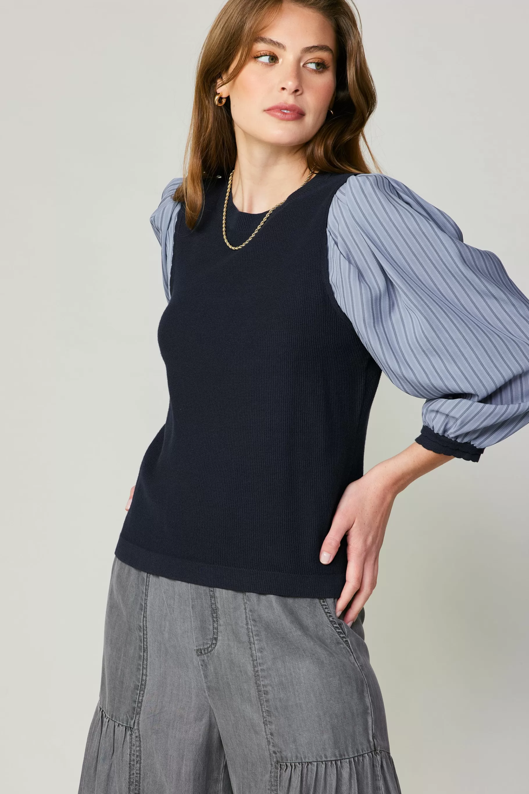 Current Air Long Sleeve Tops | Sweaters>Contrast Sweater Top NAVY