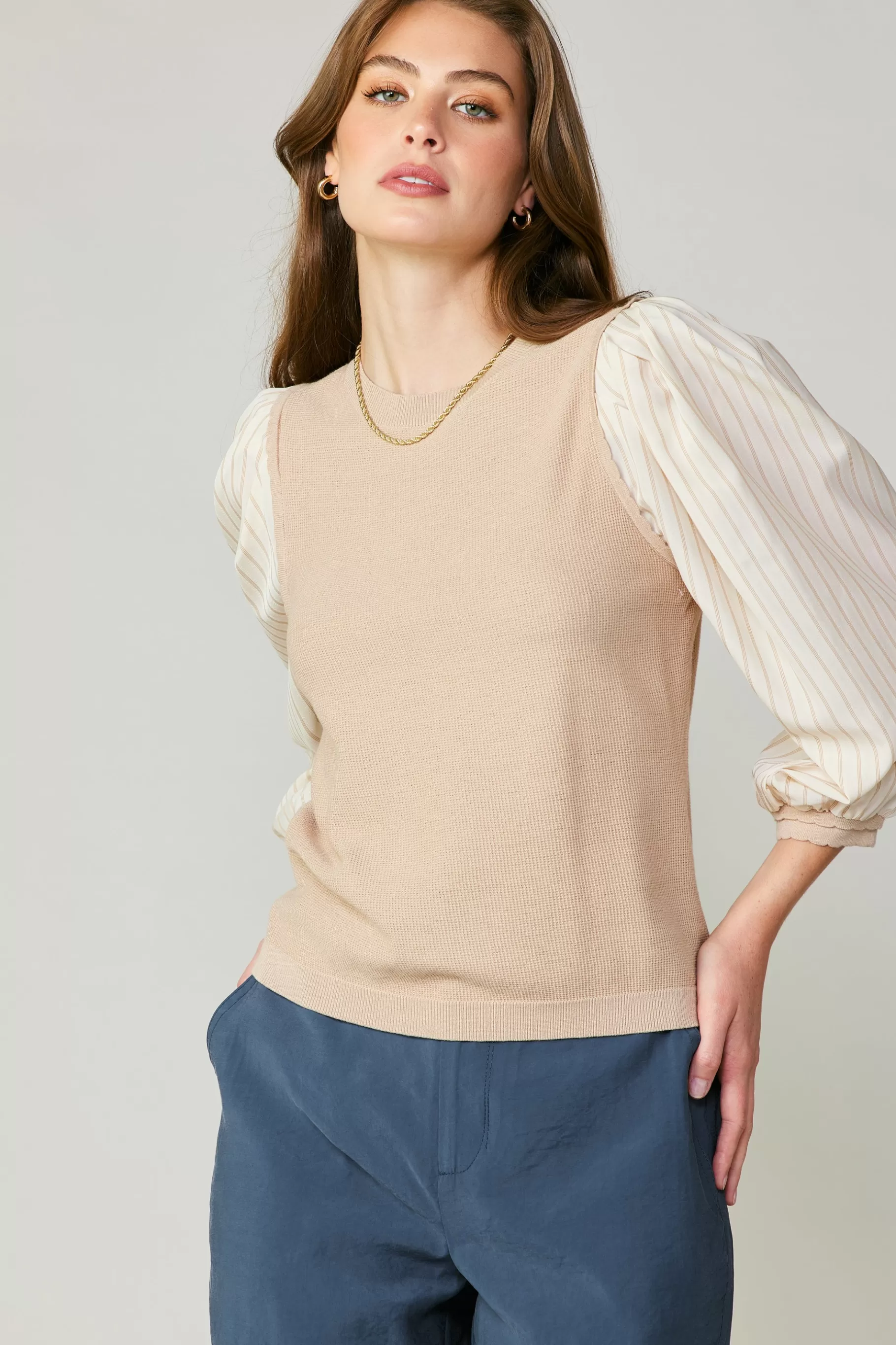 Current Air Long Sleeve Tops | Sweaters>Contrast Sweater Top LIGHTTAUPE