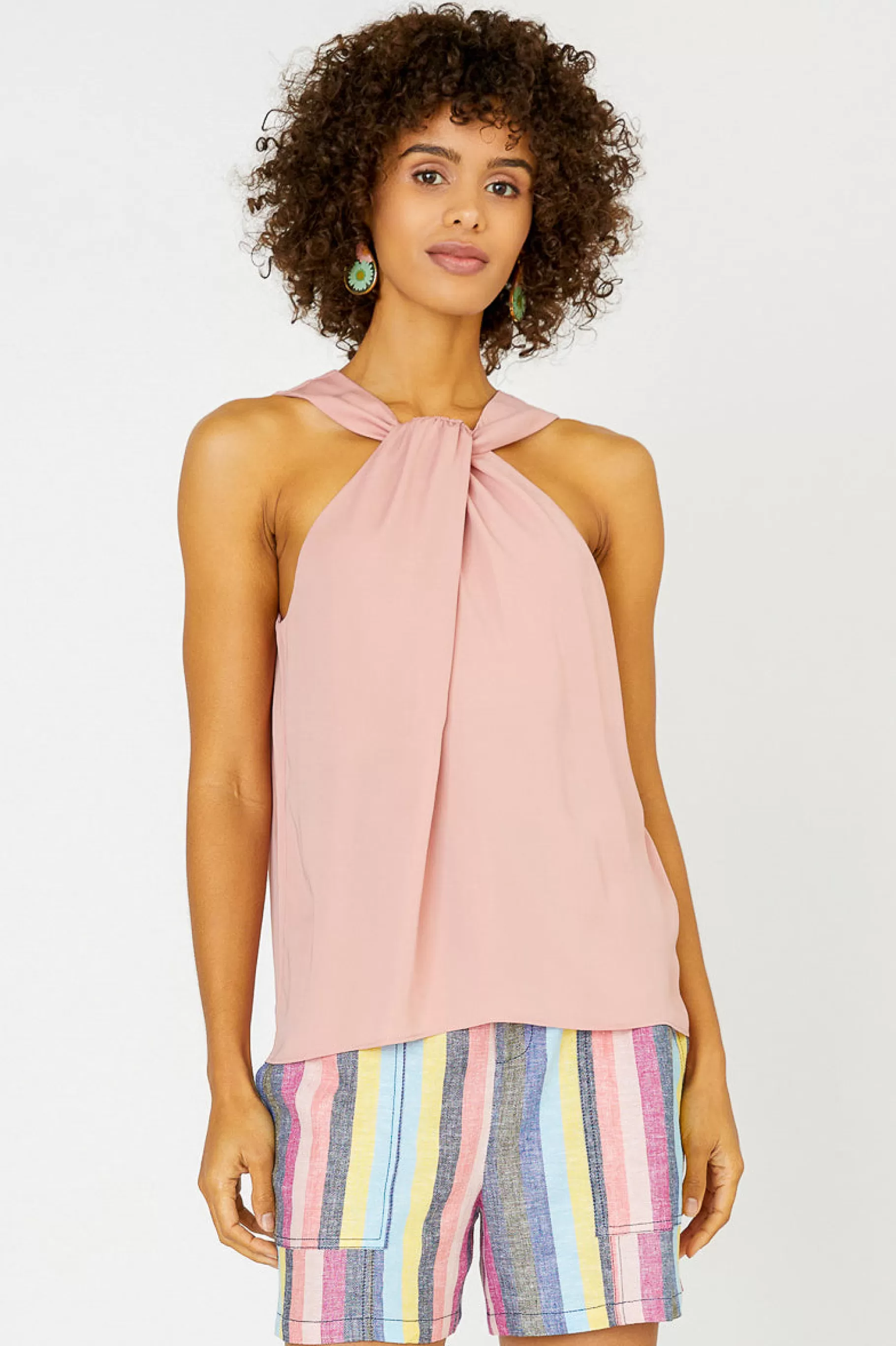 Current Air Sleeveless Tops>Cross Halter Neck Top DUSTYCORAL