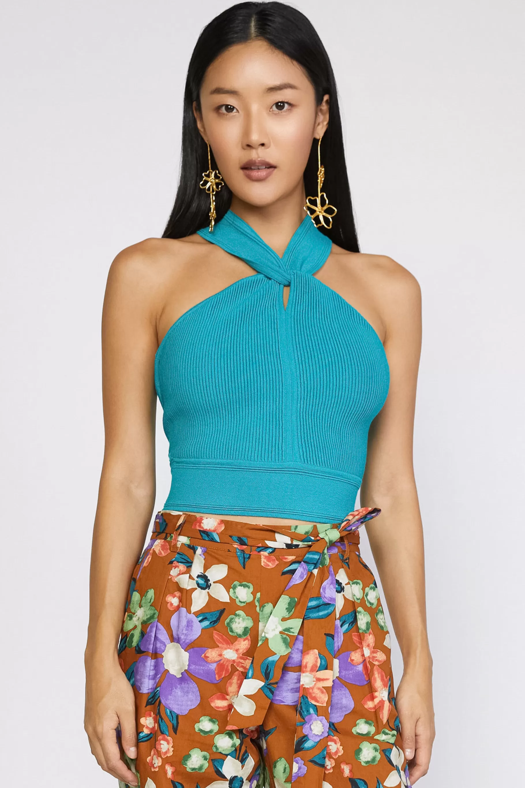 Current Air Sleeveless Tops | Sweaters>Cross Sweater Tank Top TEAL
