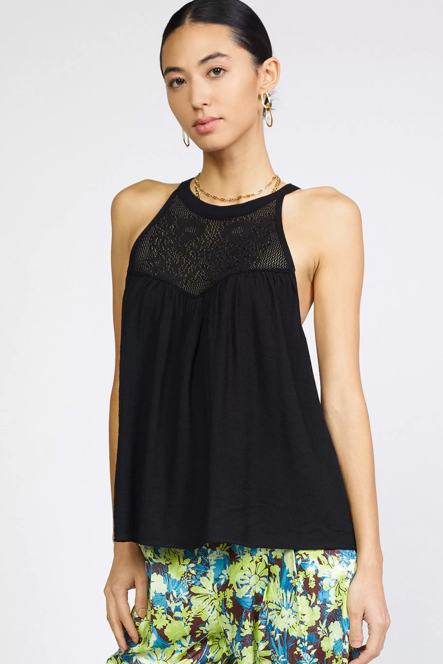 Current Air Sleeveless Tops | Sweaters>Crotchet Yoke Top BLACK