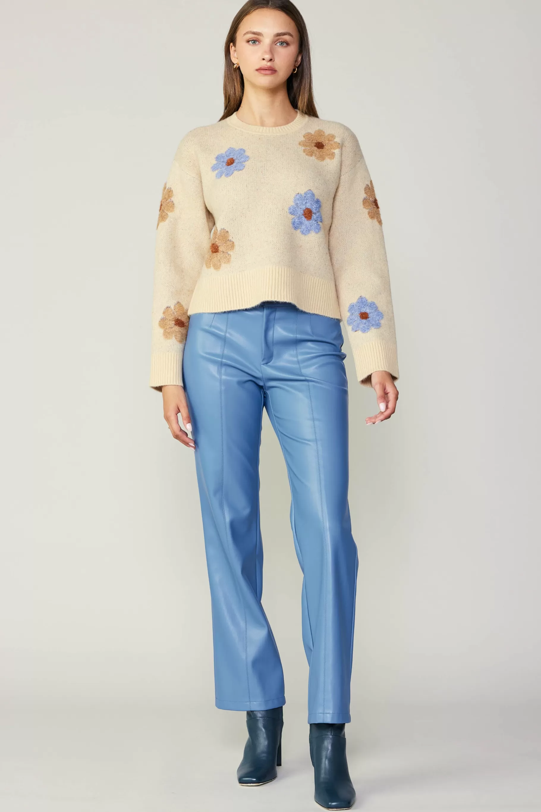 Current Air Knitwear | Sweaters>Daisy Embroidered Sweater CREAM