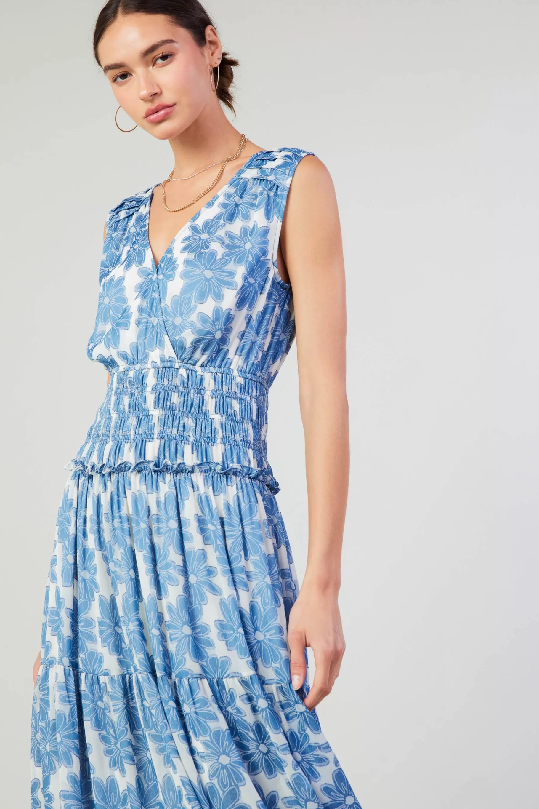 Current Air Maxi Dresses>Daisy Jacquard Maxi Dress DENIMBLUE