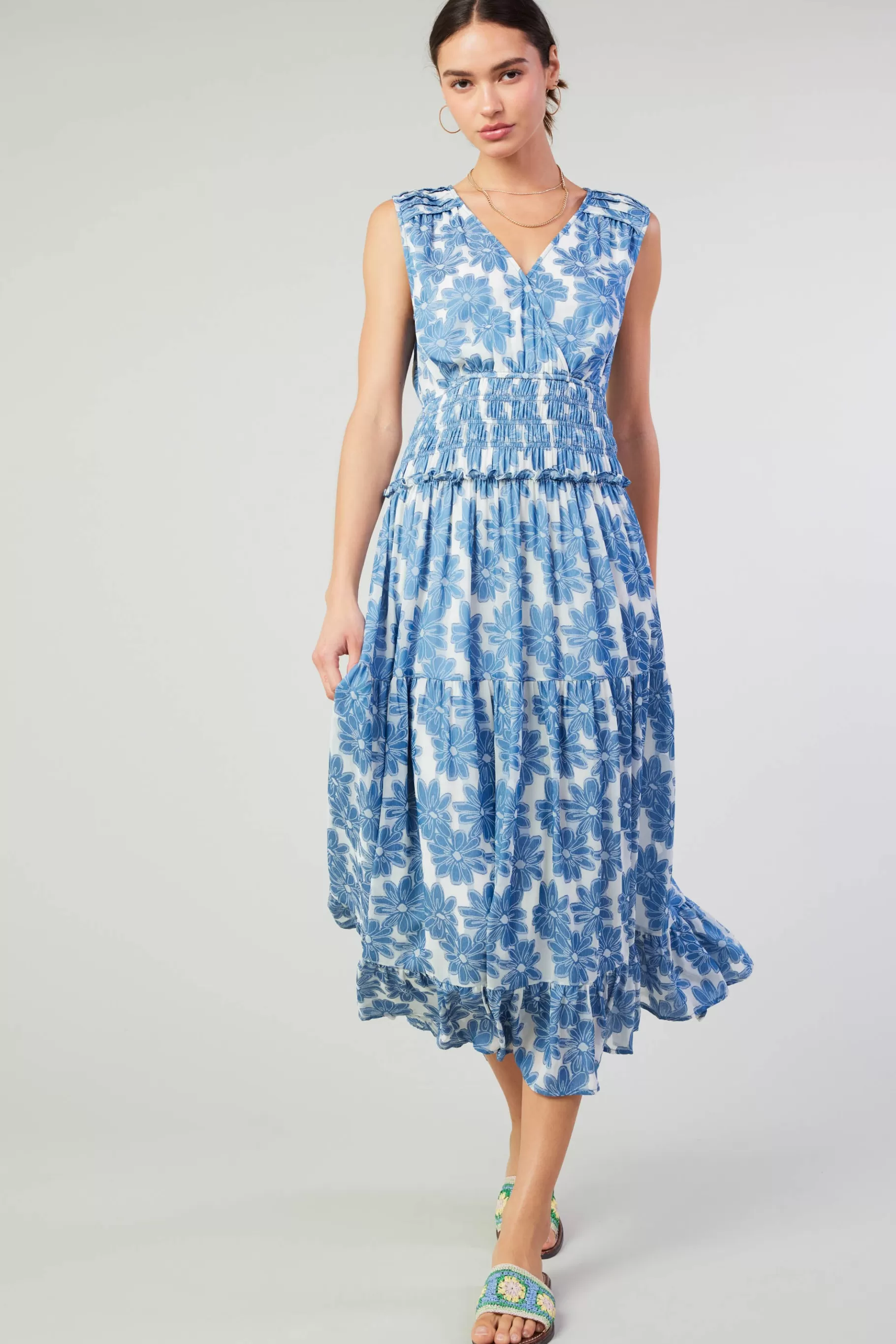 Current Air Maxi Dresses>Daisy Jacquard Maxi Dress DENIMBLUE