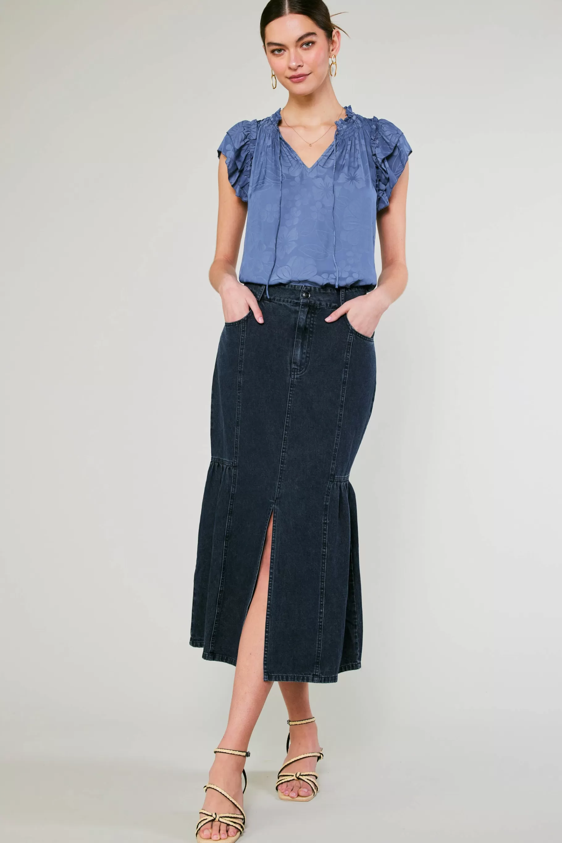 Current Air Skirts>Denim Midi Skirt INDIGO