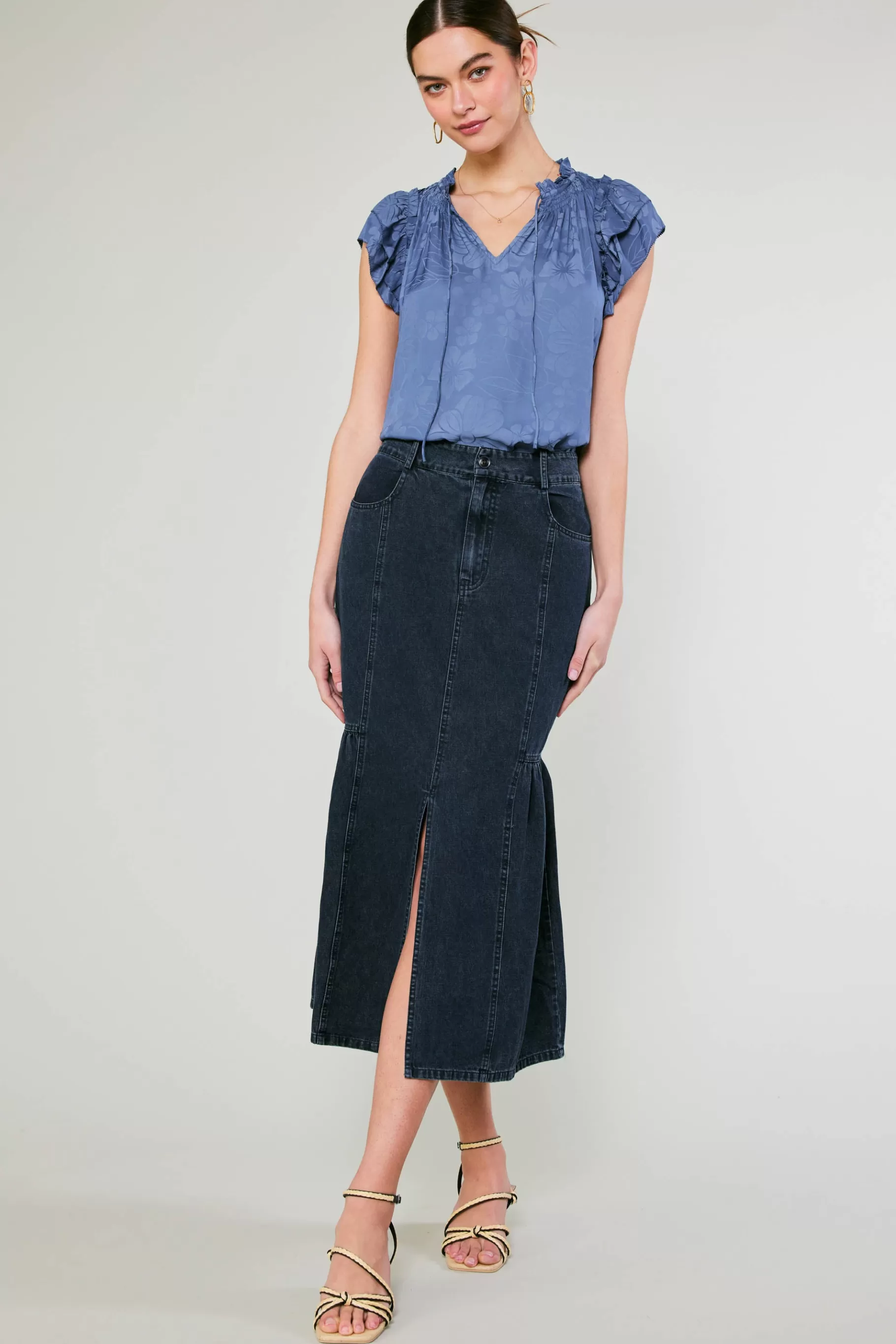 Current Air Skirts>Denim Midi Skirt INDIGO