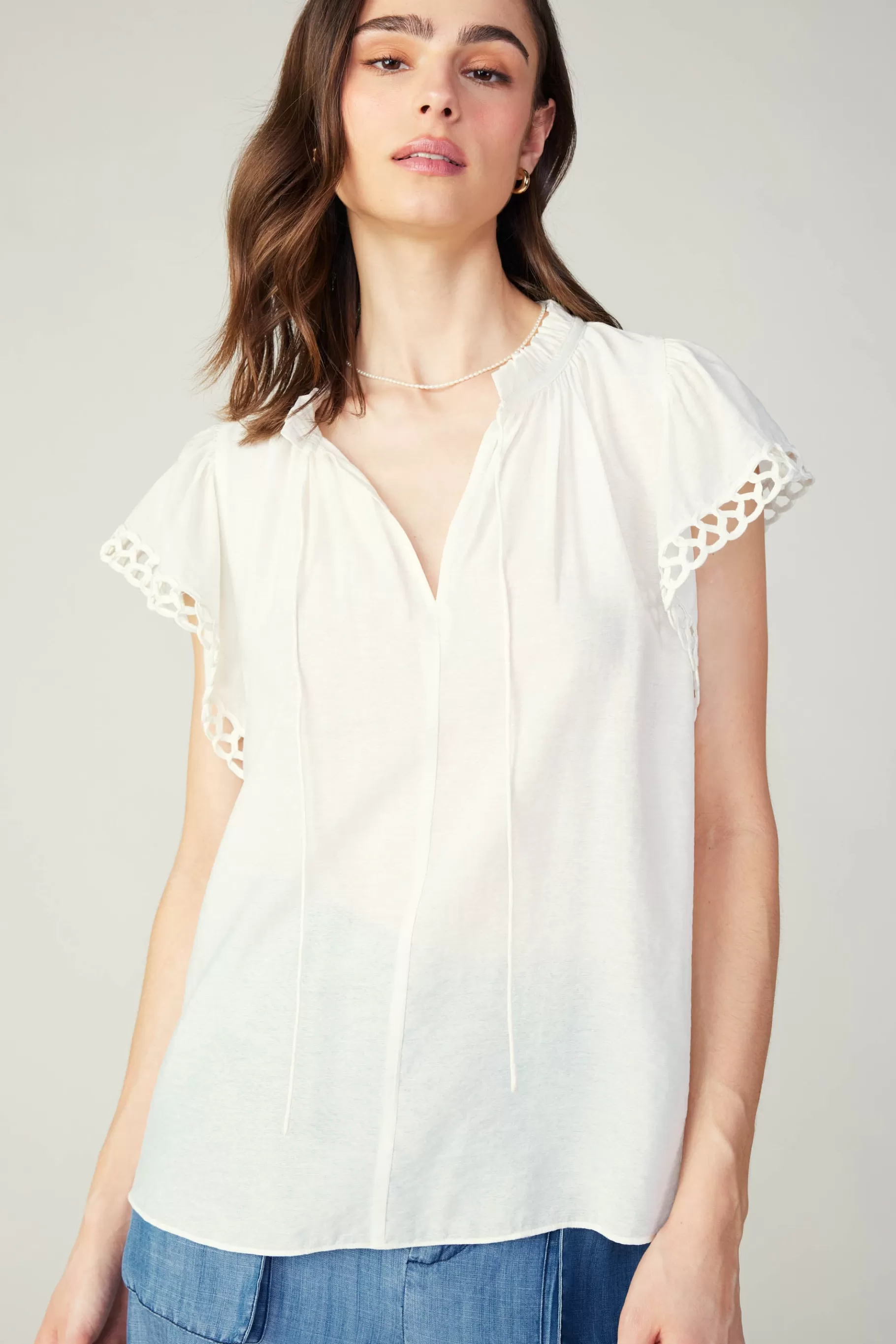 Current Air Sleeveless Tops>Eyelet Blouse WHITE