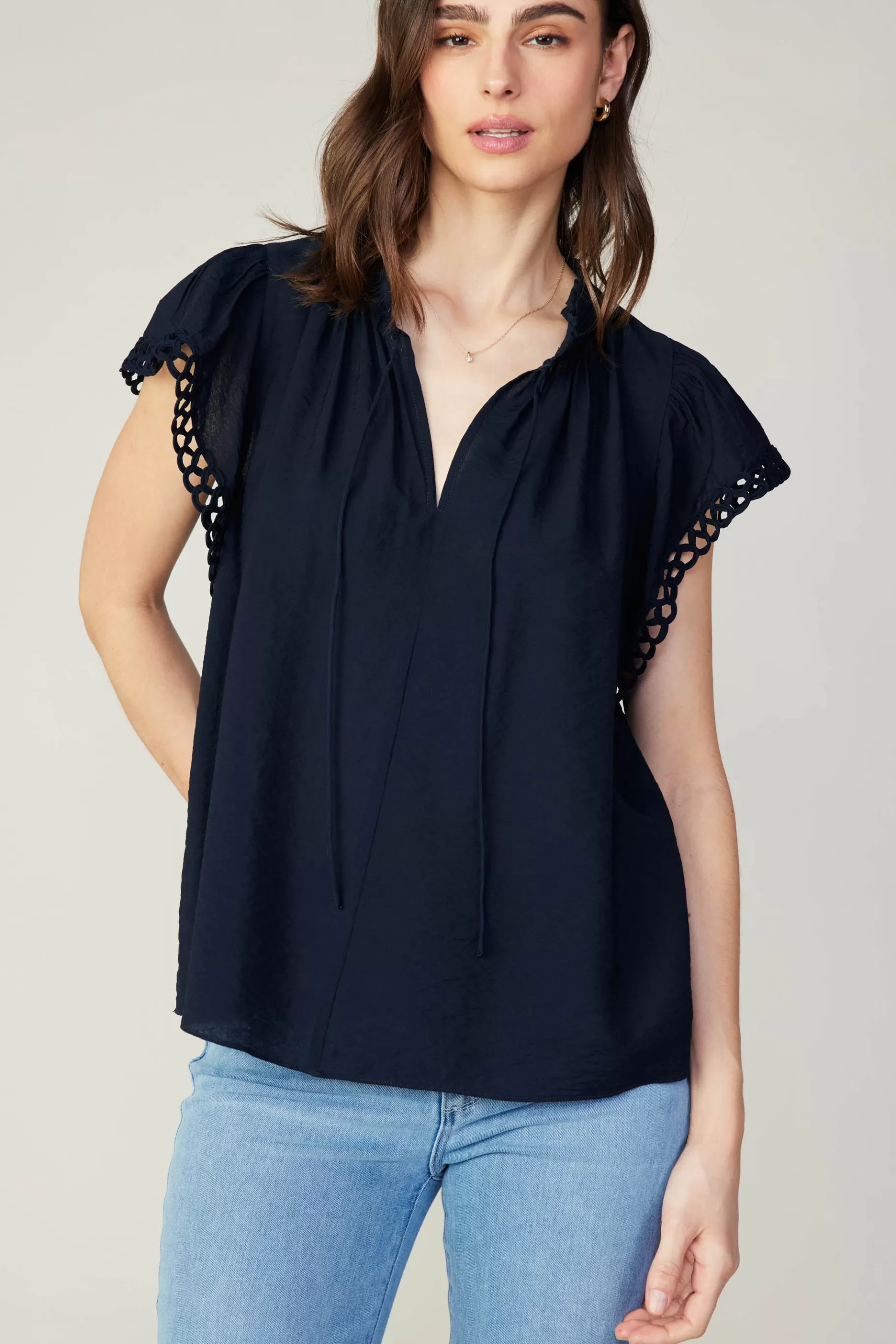 Current Air Sleeveless Tops>Eyelet Blouse NAVY
