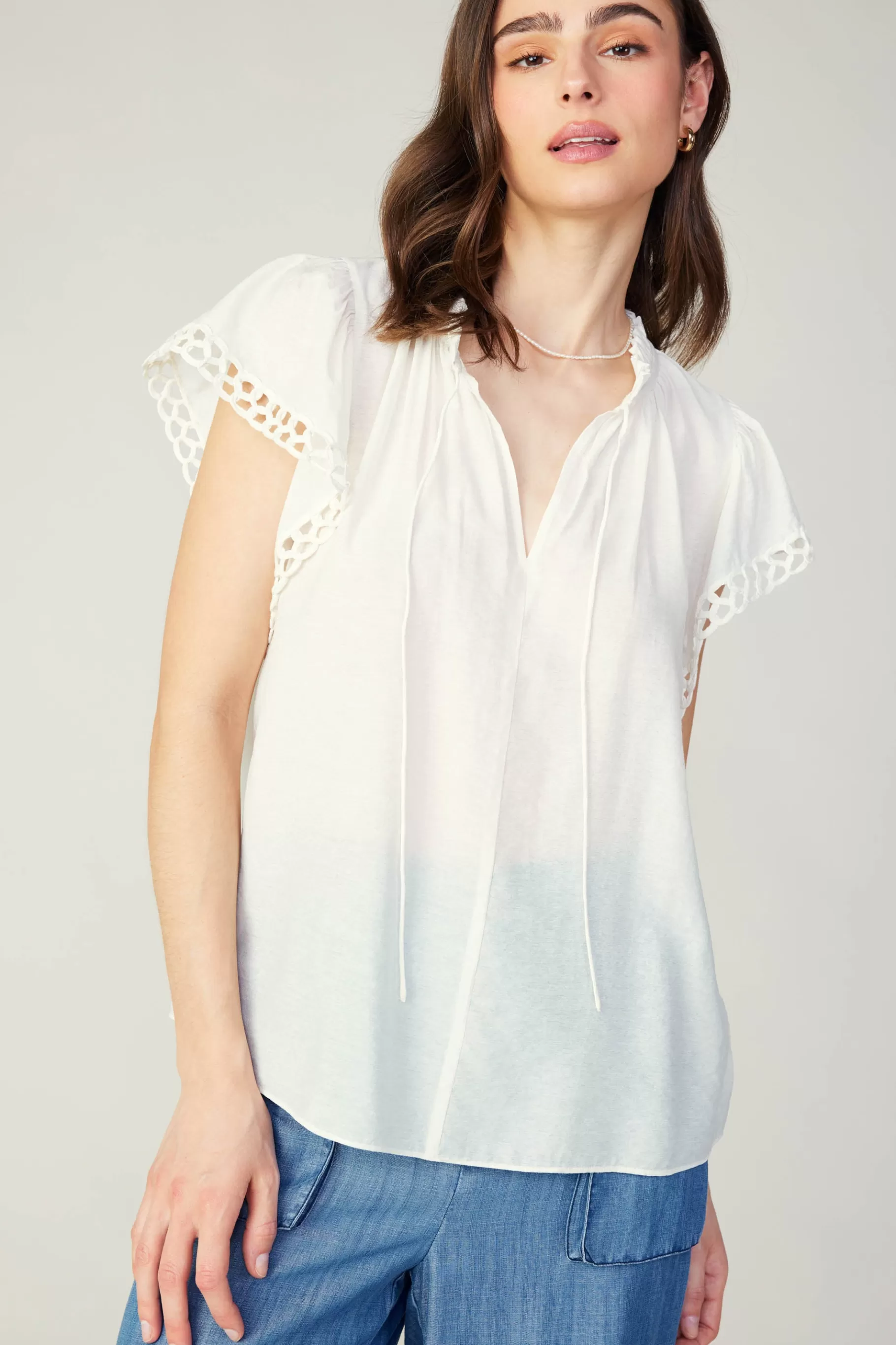 Current Air Sleeveless Tops>Eyelet Blouse WHITE