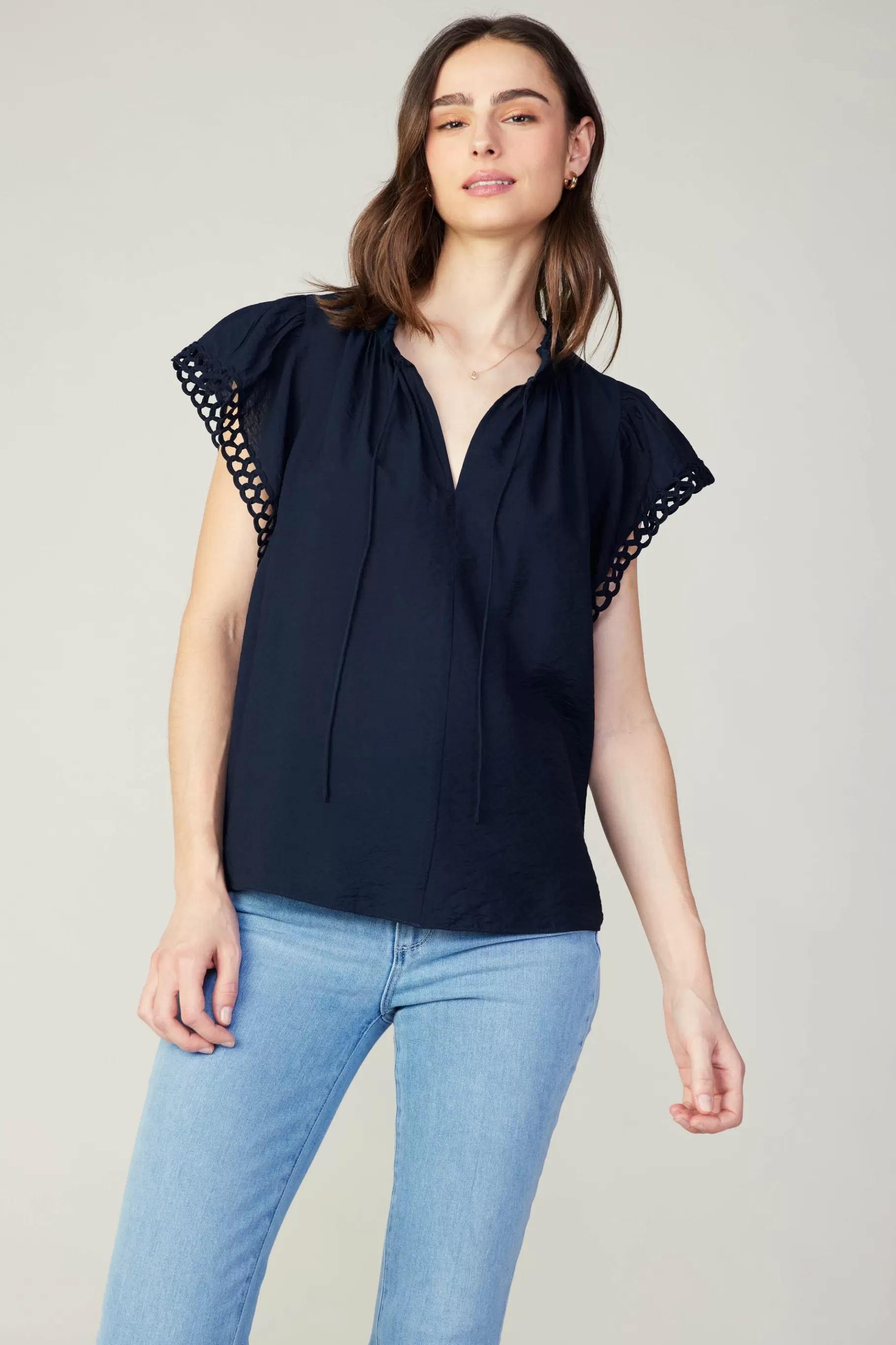 Current Air Sleeveless Tops>Eyelet Blouse NAVY