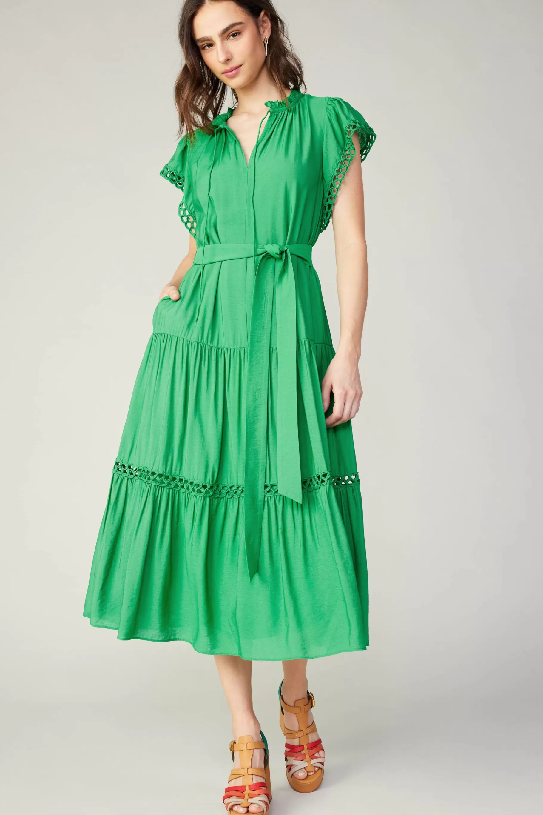 Current Air Midi Dresses>Eyelet Lace Midi Dress SPRINGGREEN