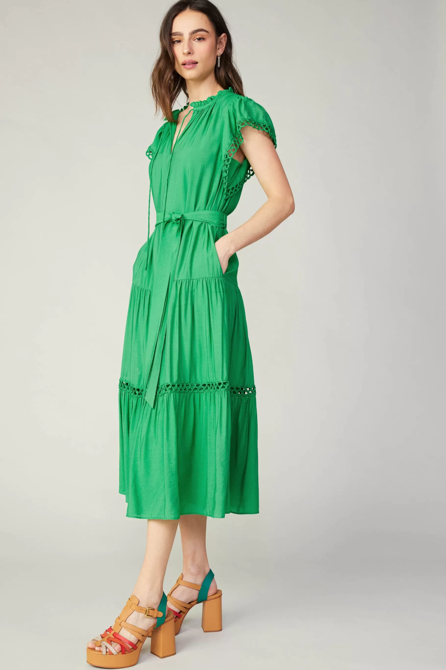 Current Air Midi Dresses>Eyelet Lace Midi Dress SPRINGGREEN
