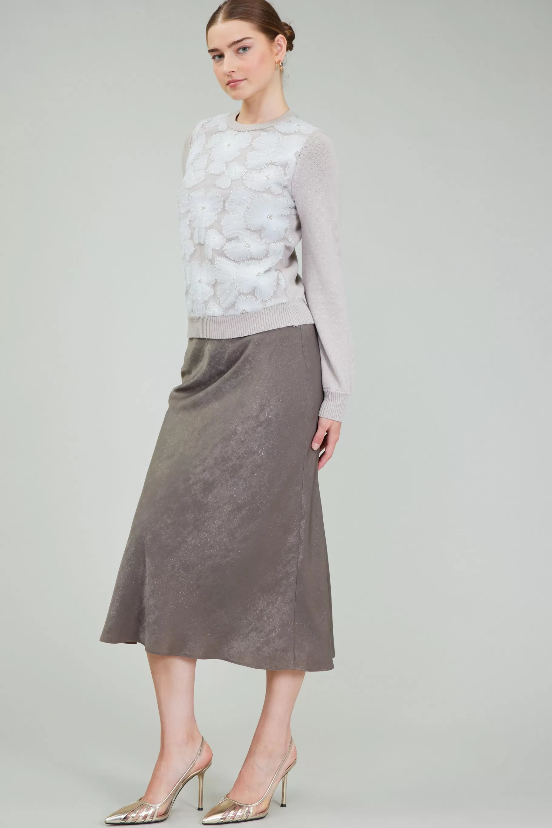 Current Air Knitwear | Sweaters>Floral Applique Sweater LIGHTBEIGE