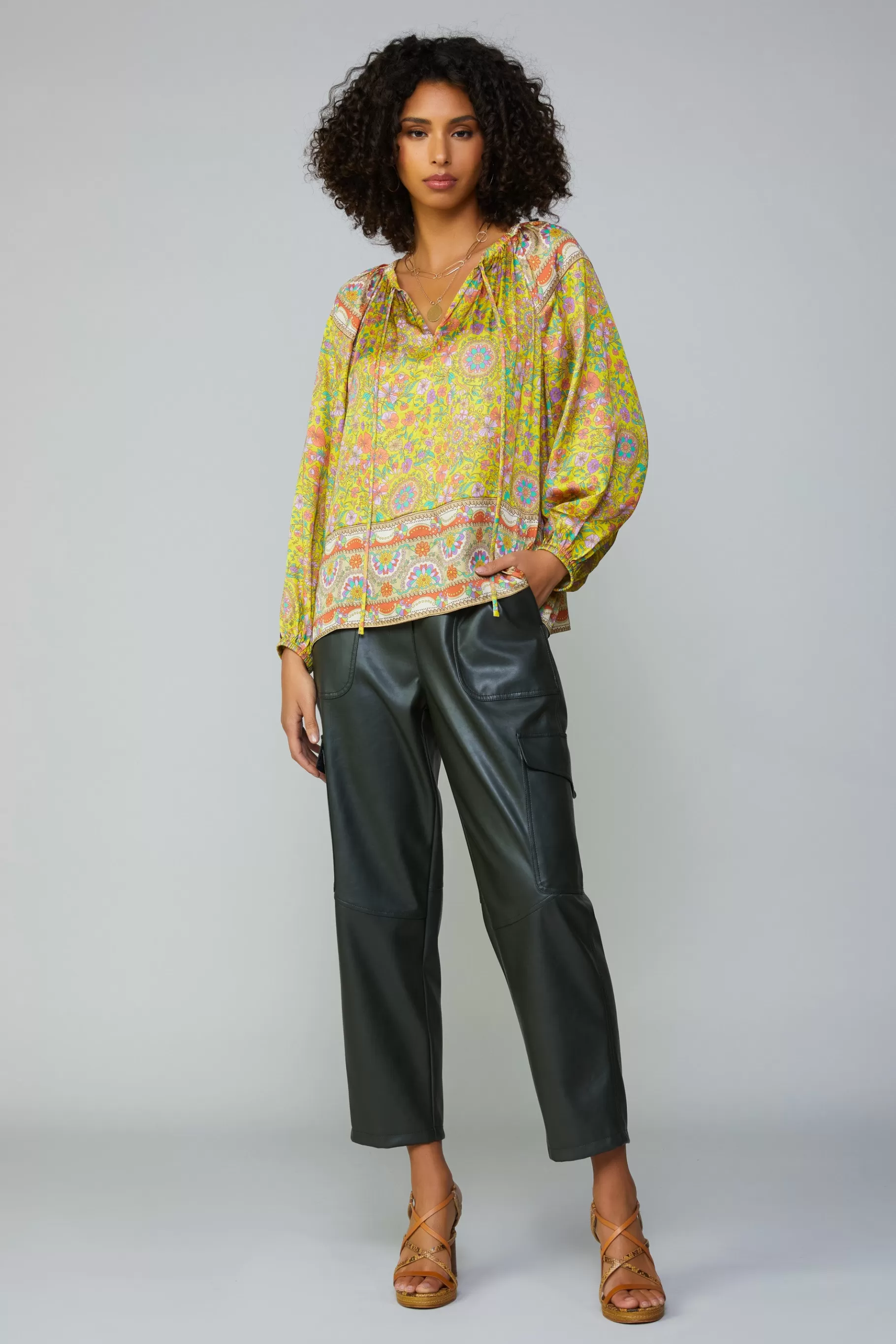 Current Air Long Sleeve Tops>Floral Border Print Raglan Blouse YELLOWMLT