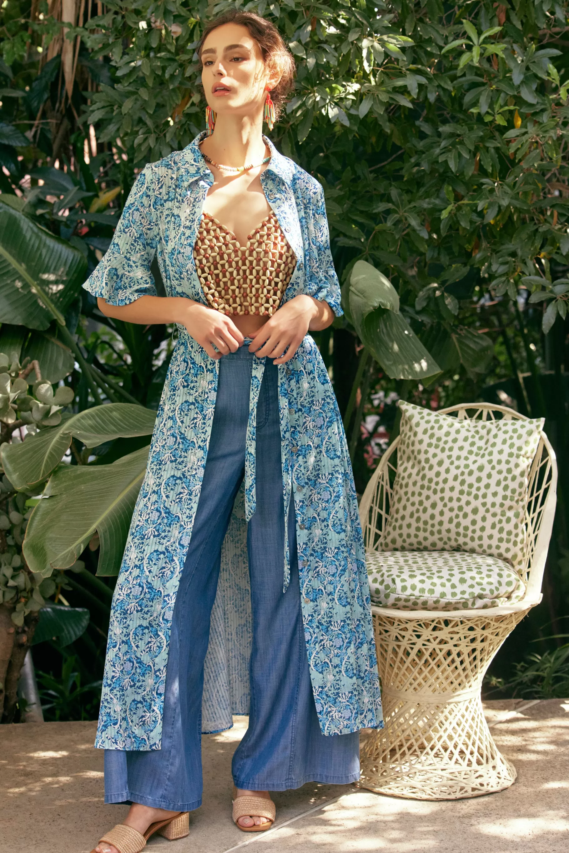 Current Air Midi Dresses>Floral Buttondown Shirt Dress BLUEMLT