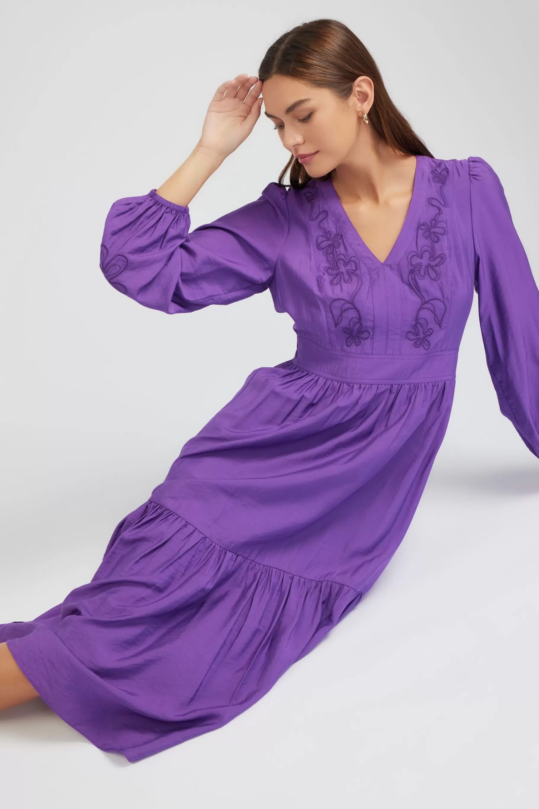 Current Air Midi Dresses>Floral Embroidered Maxi Dress PLUM