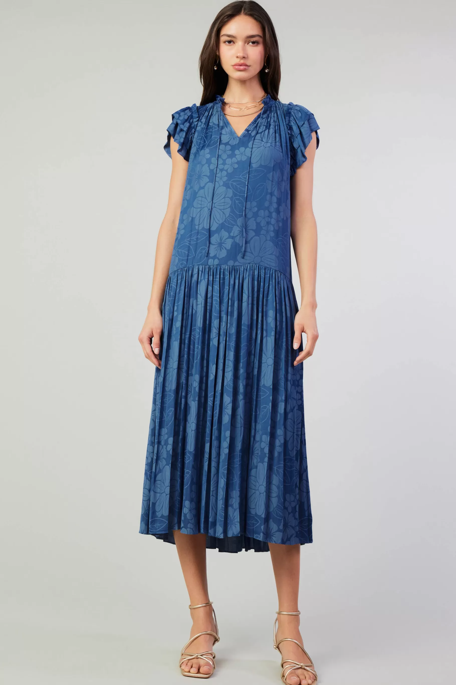 Current Air Maxi Dresses>Floral Jacquard Maxi Dress PARISIANBLUE