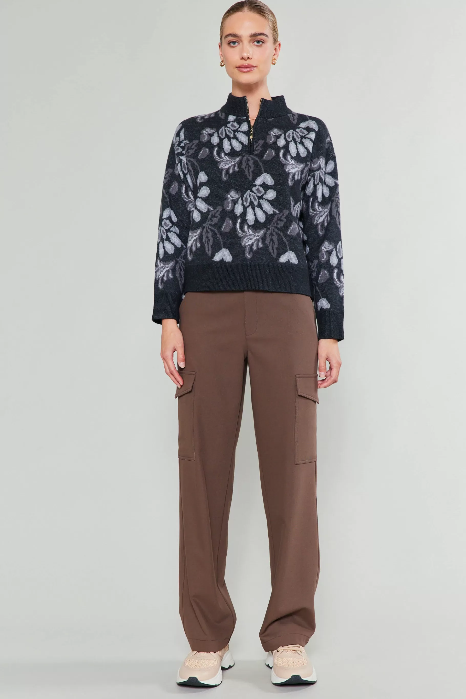 Current Air Knitwear | Sweaters>Floral Jacquard Sweater BLACKMLT