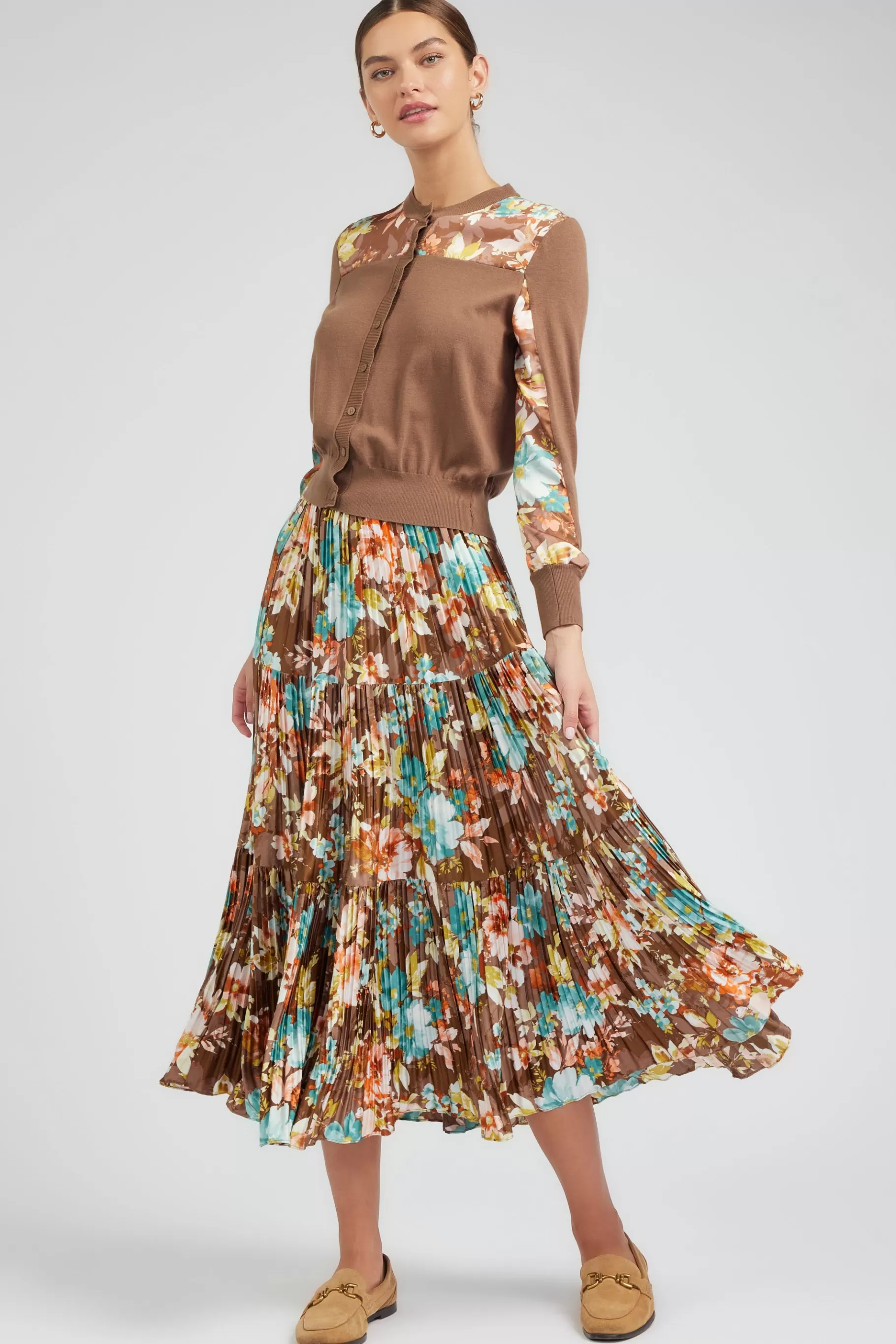 Current Air Cardigans>Floral Motif Cardigan BROWNMLT