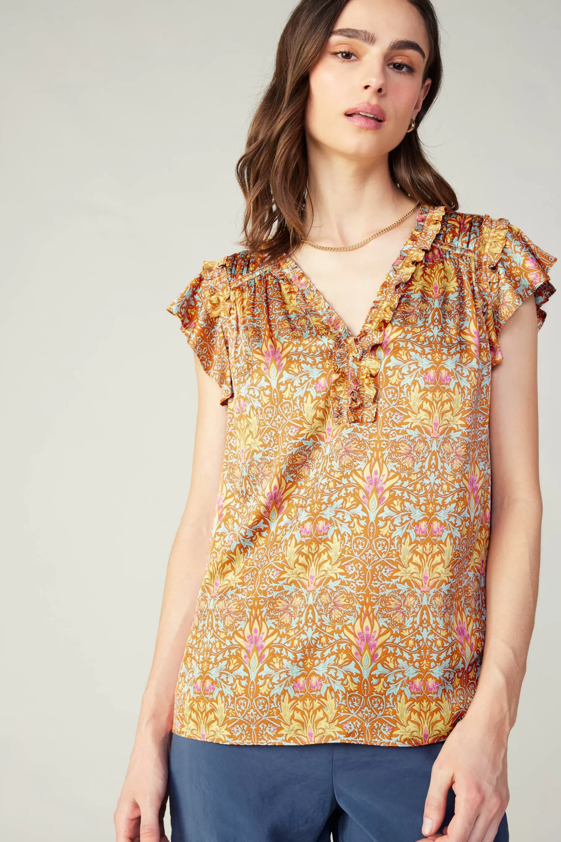 Current Air Sleeveless Tops | Short Sleeve Tops>Floral Nouveau Blouse ORANGEMLT