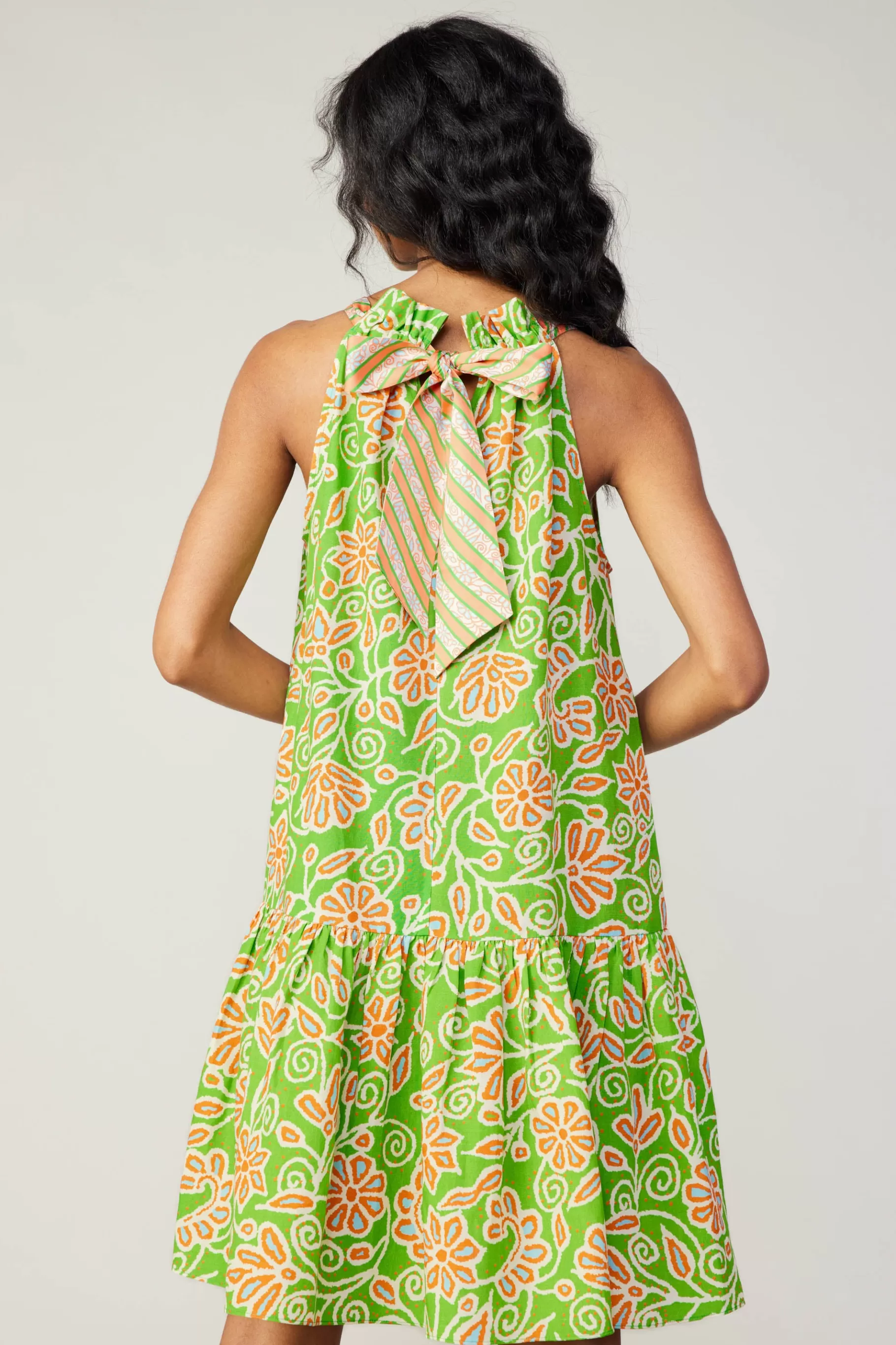 Current Air Mini Dresses>Floral Patterned Halter Mini Dress GREENORANGEMLT