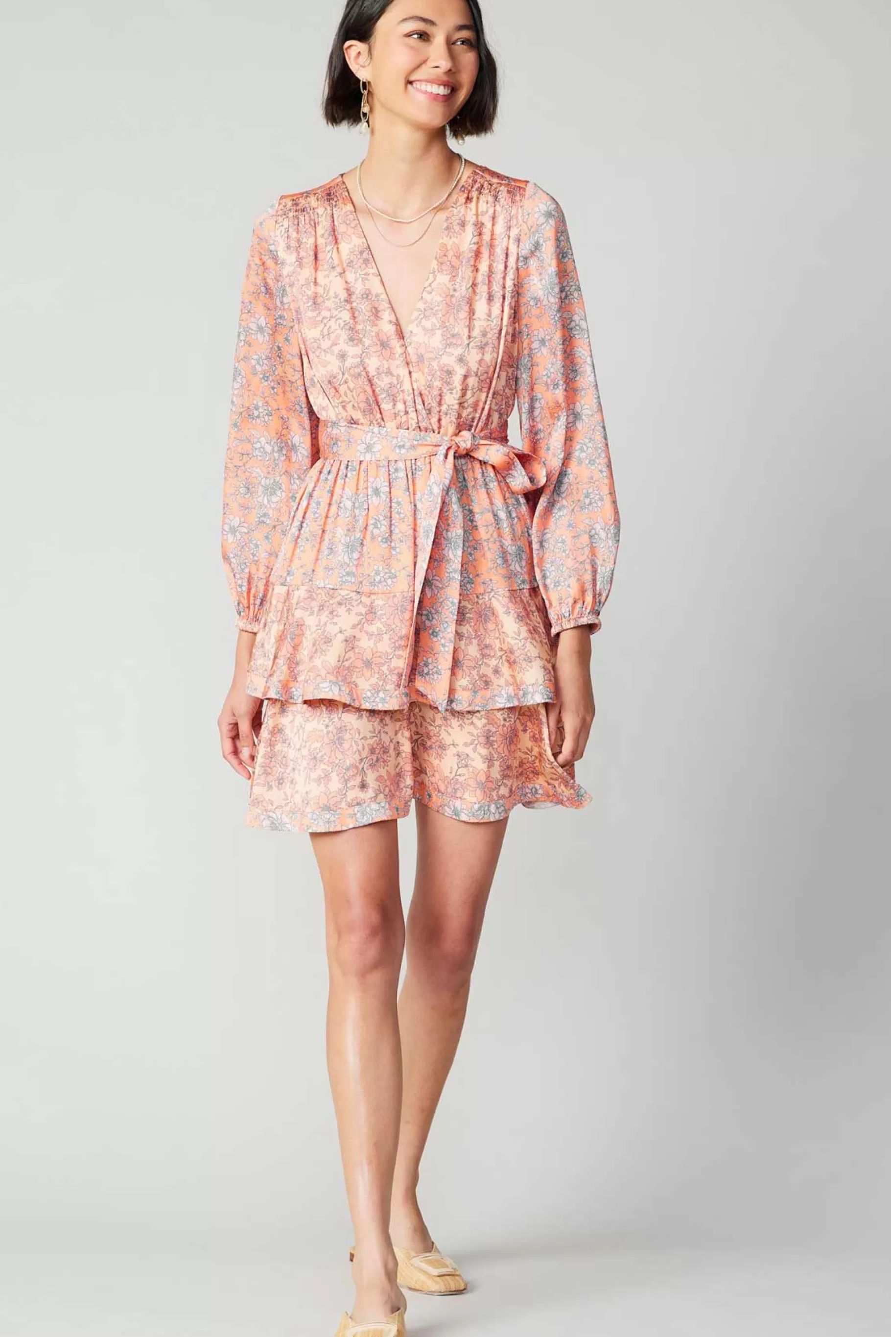 Current Air Mini Dresses>Floral Surplice Mini Dress CORAL