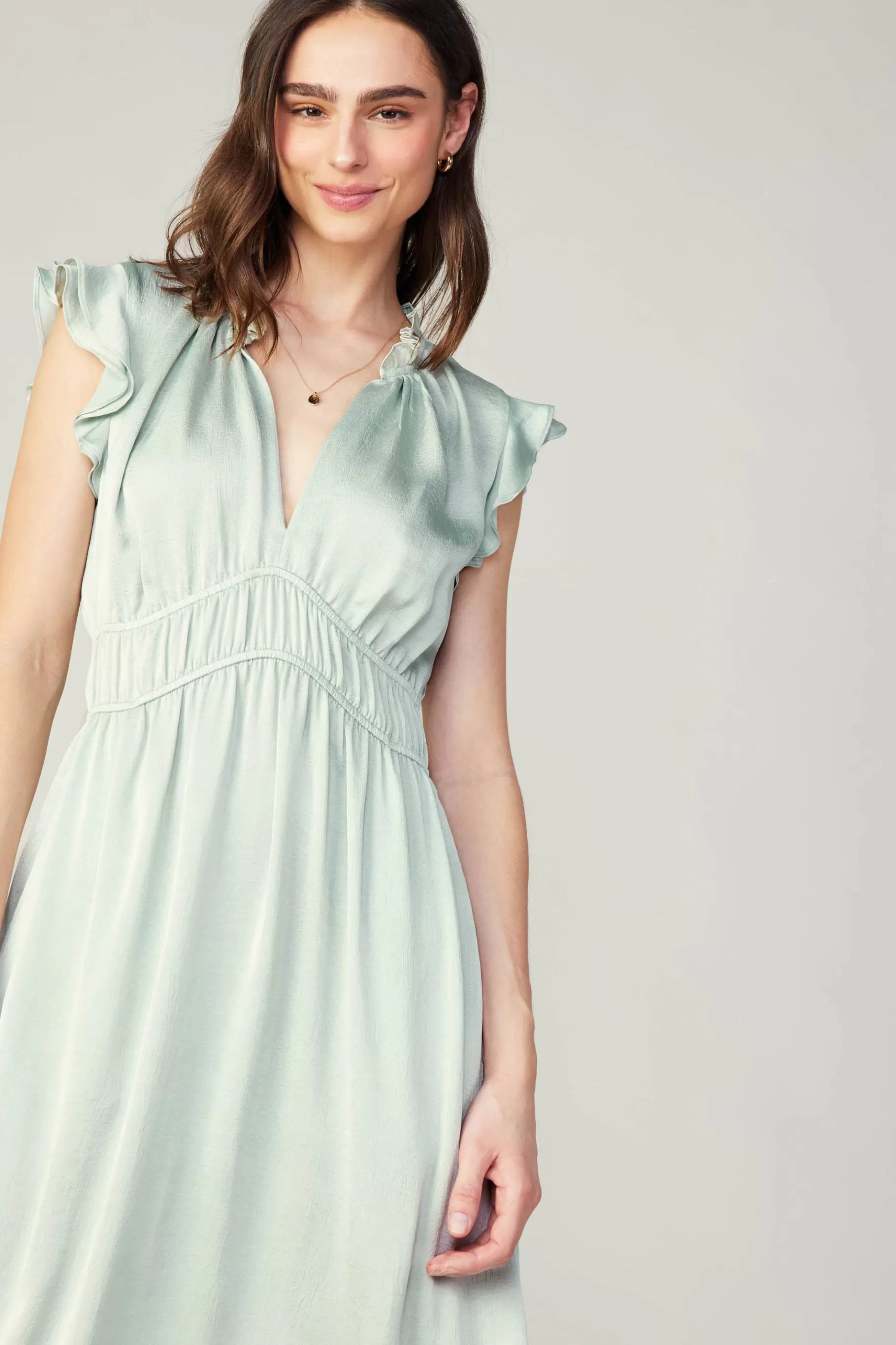 Current Air Midi Dresses>Florence Ruffled Midi Dress SILVERSAGE