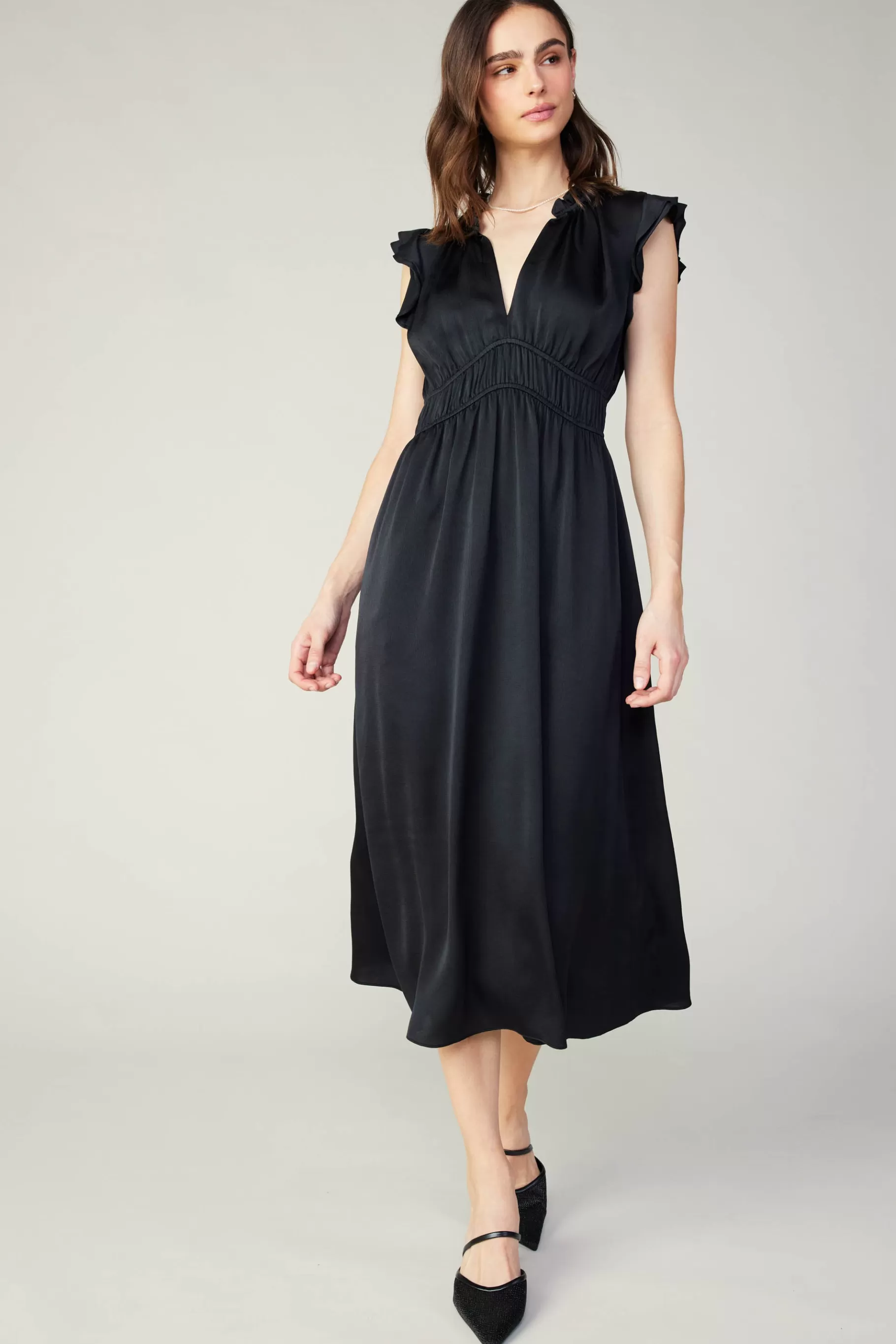 Current Air Midi Dresses>Florence Ruffled Midi Dress BLACK