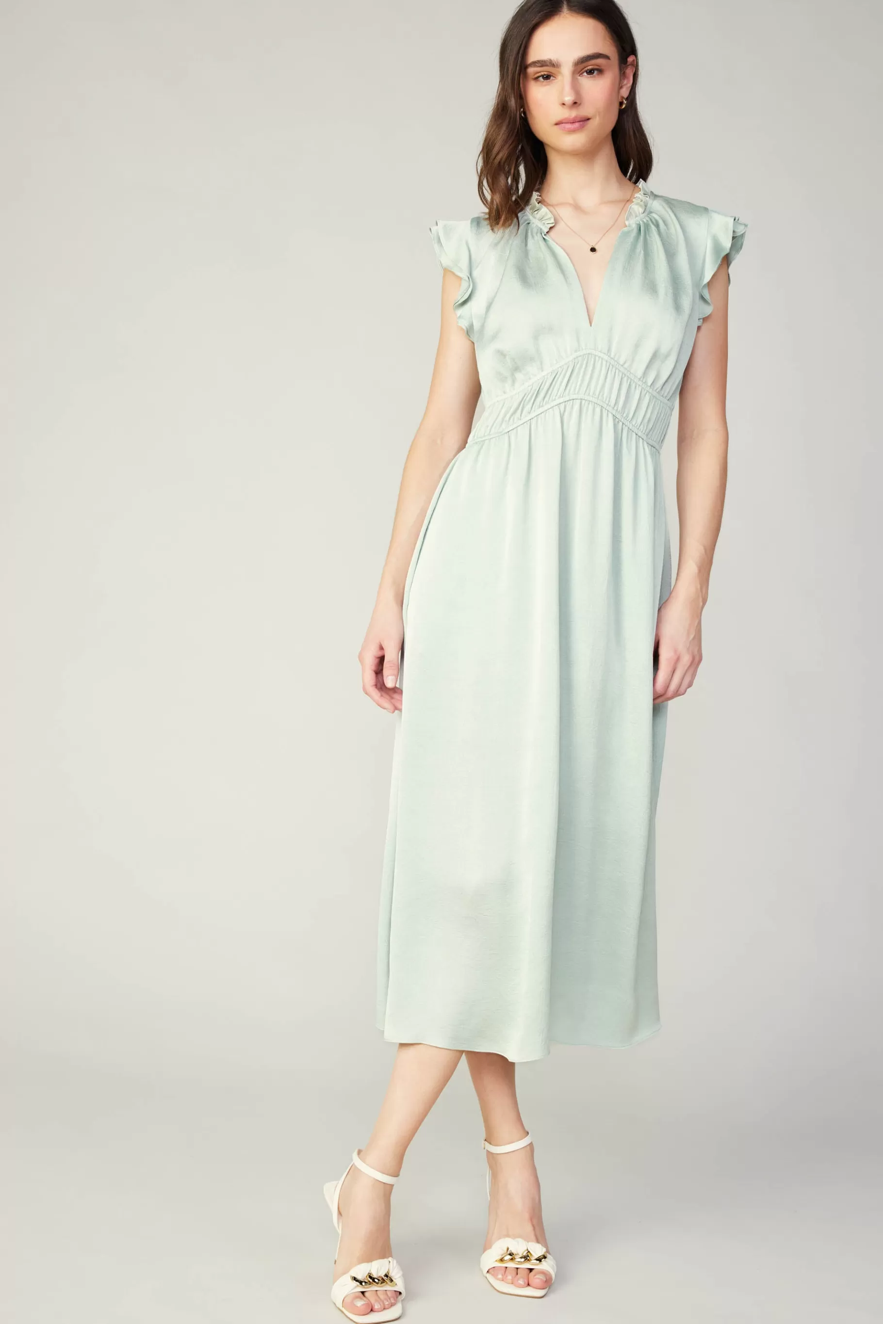 Current Air Midi Dresses>Florence Ruffled Midi Dress SILVERSAGE
