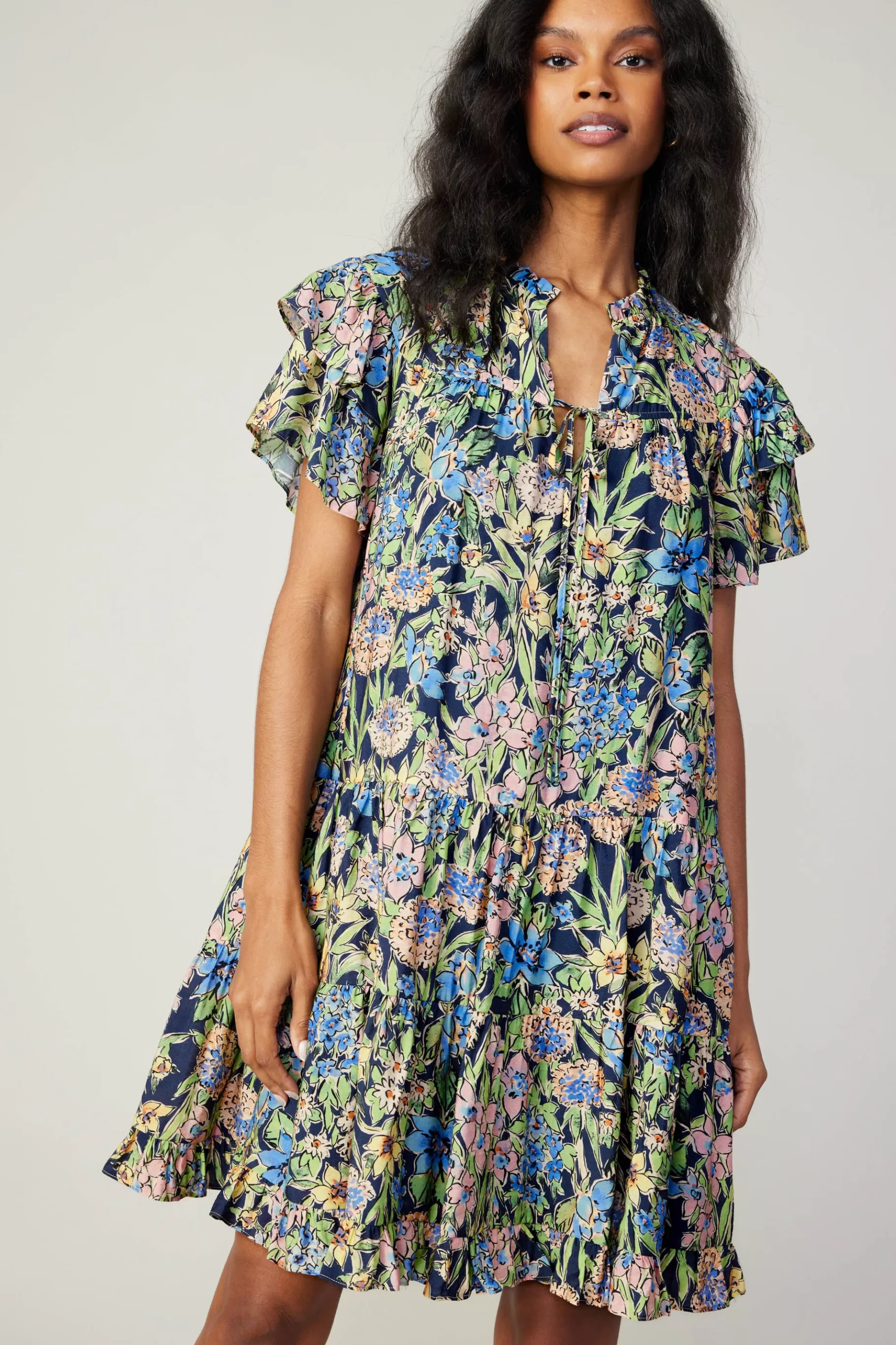 Current Air Mini Dresses>Flutter Sleeve Floral Print Dress FLORALMLT