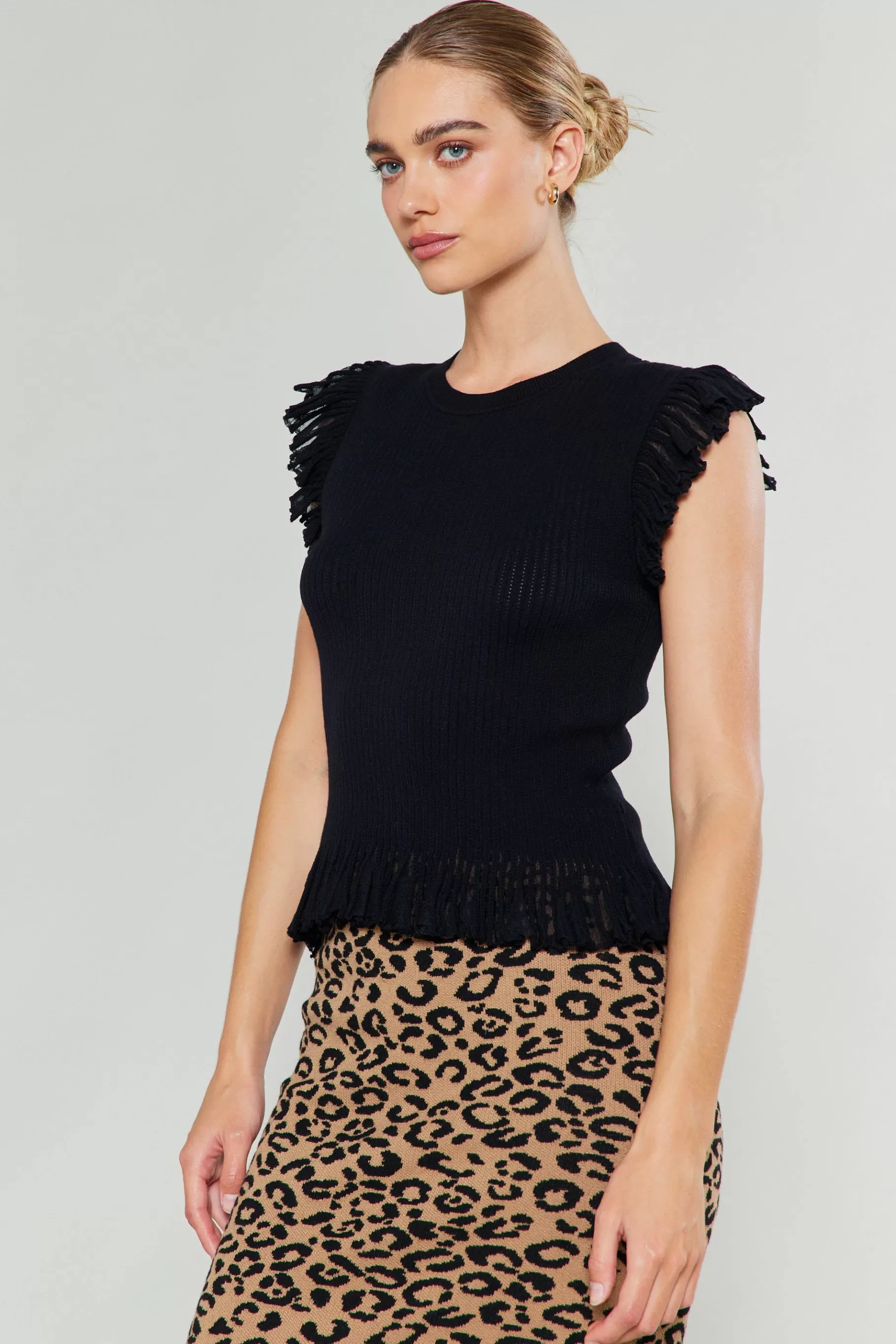 Current Air Knitwear | Sweaters>Flutter Sleeve Sweater Top BLACK