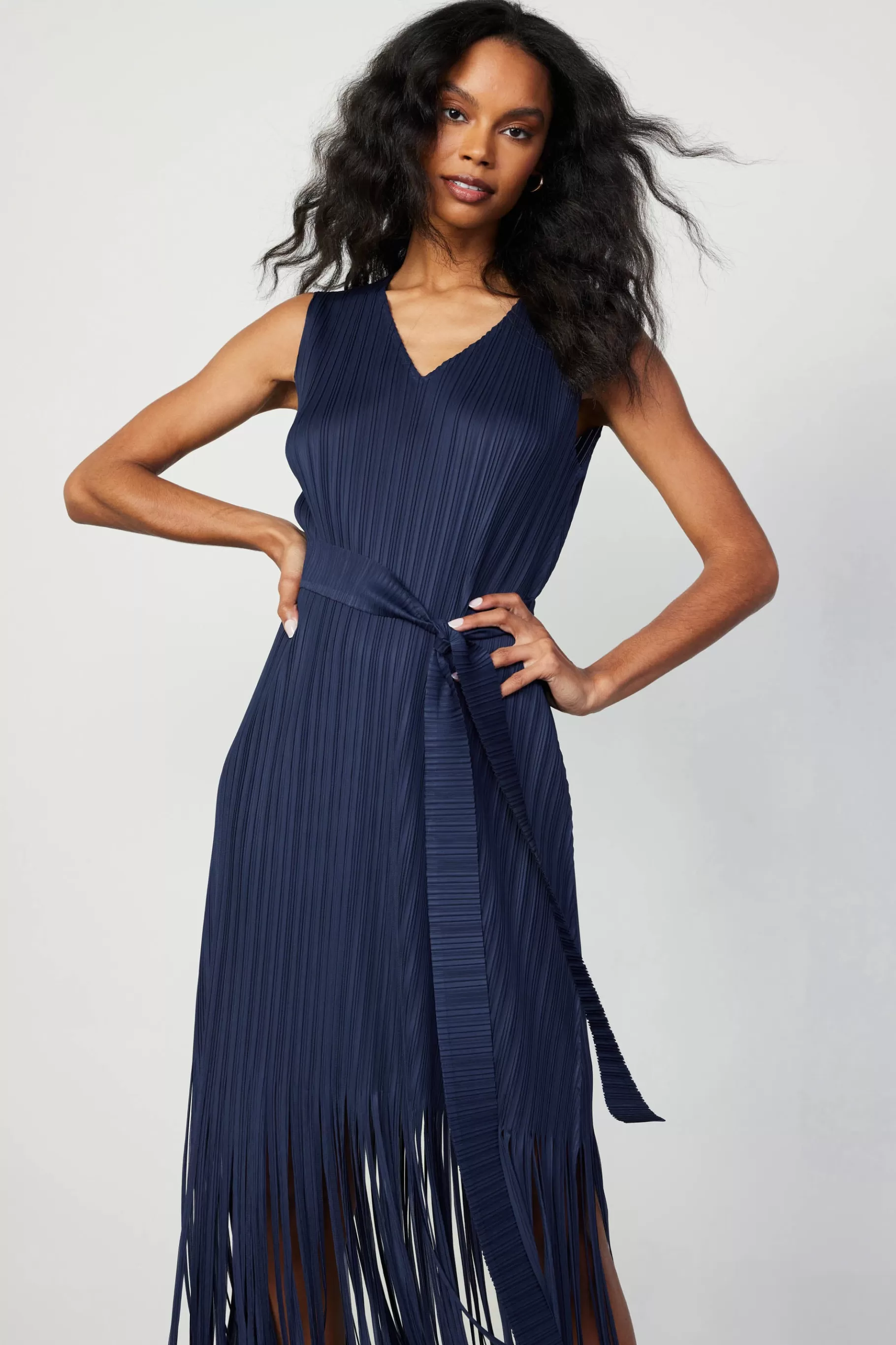 Current Air Midi Dresses>Fringe Skirt Midi Dress NAVY