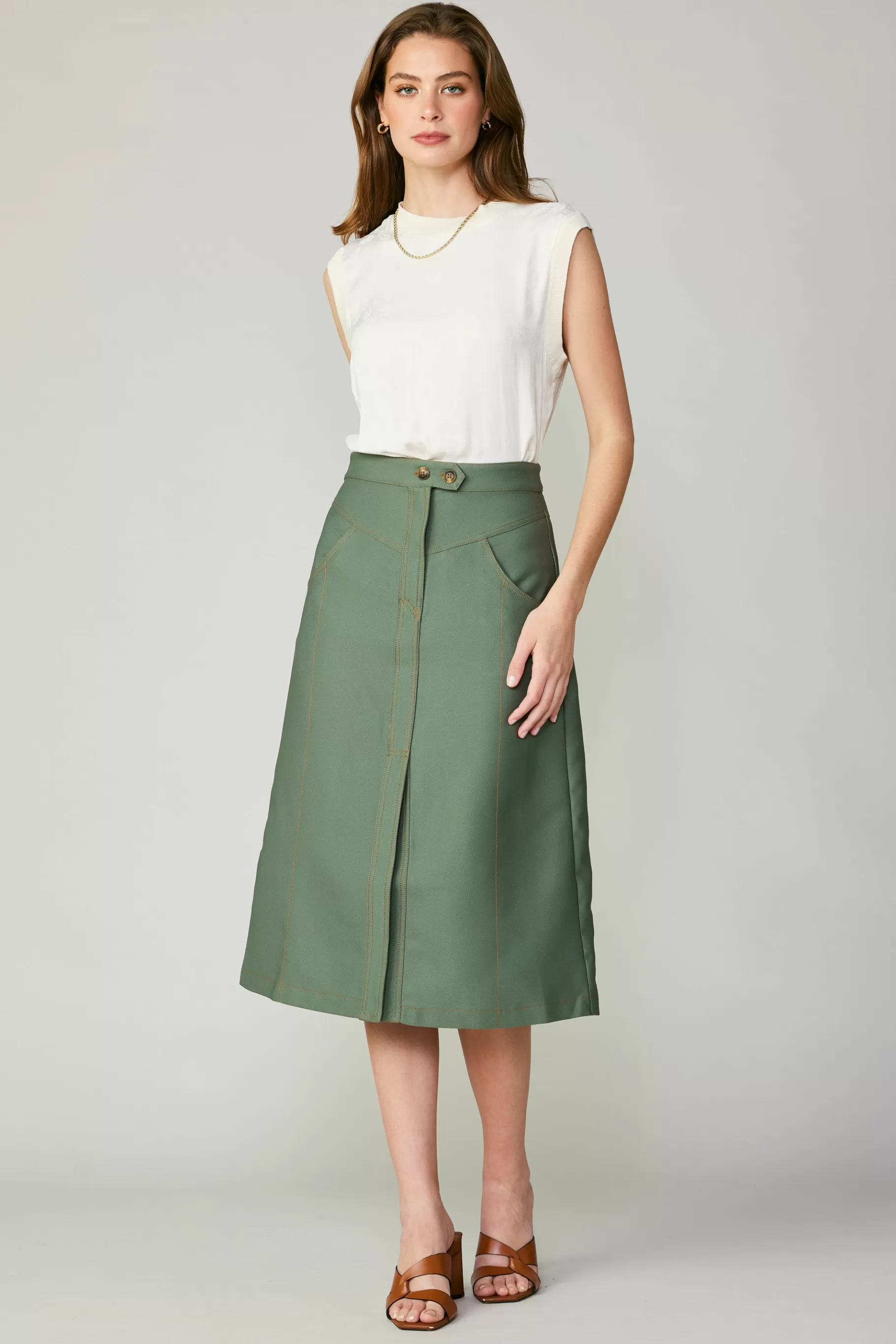Current Air Skirts>Front Slit Midi Skirt SAGE