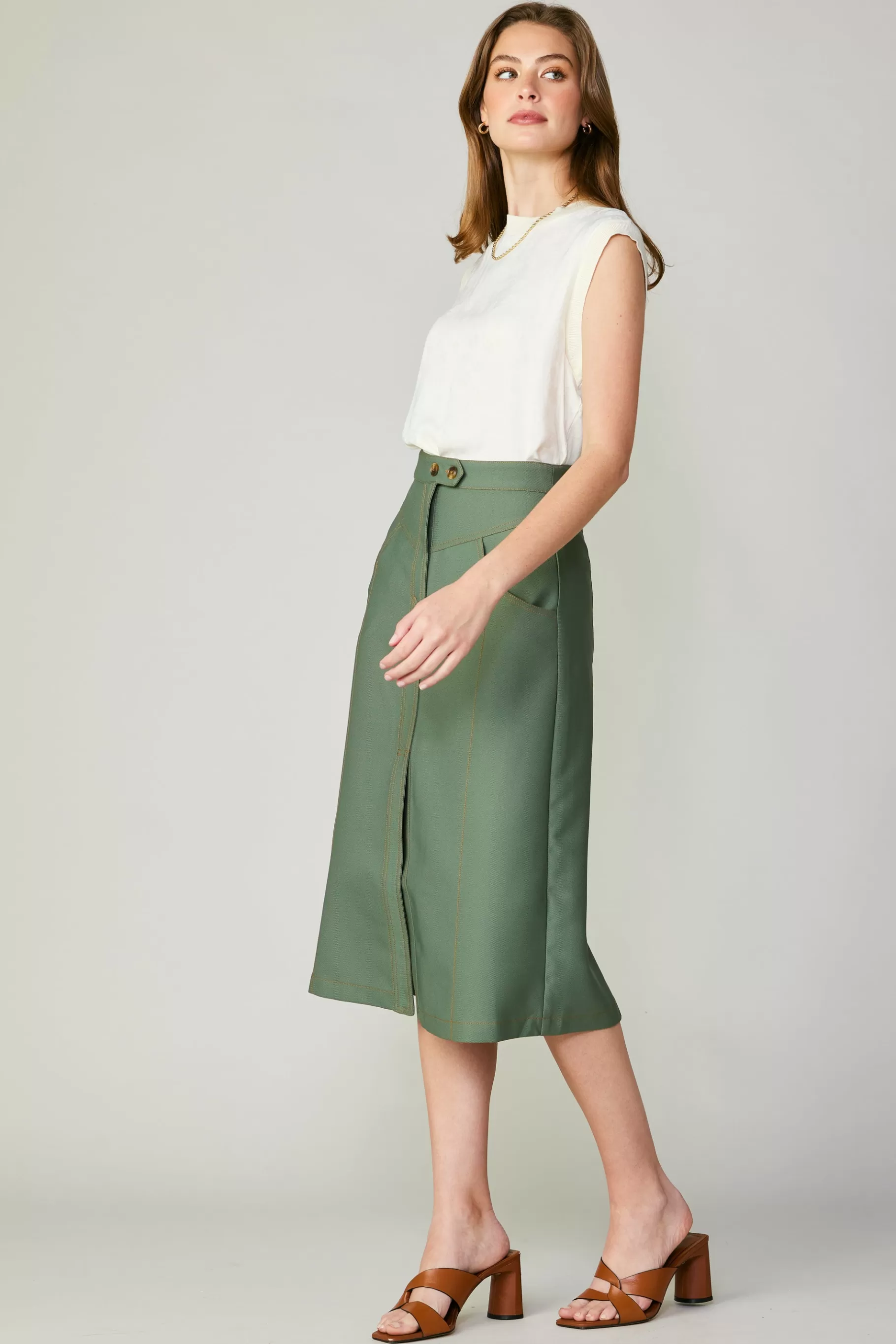 Current Air Skirts>Front Slit Midi Skirt SAGE