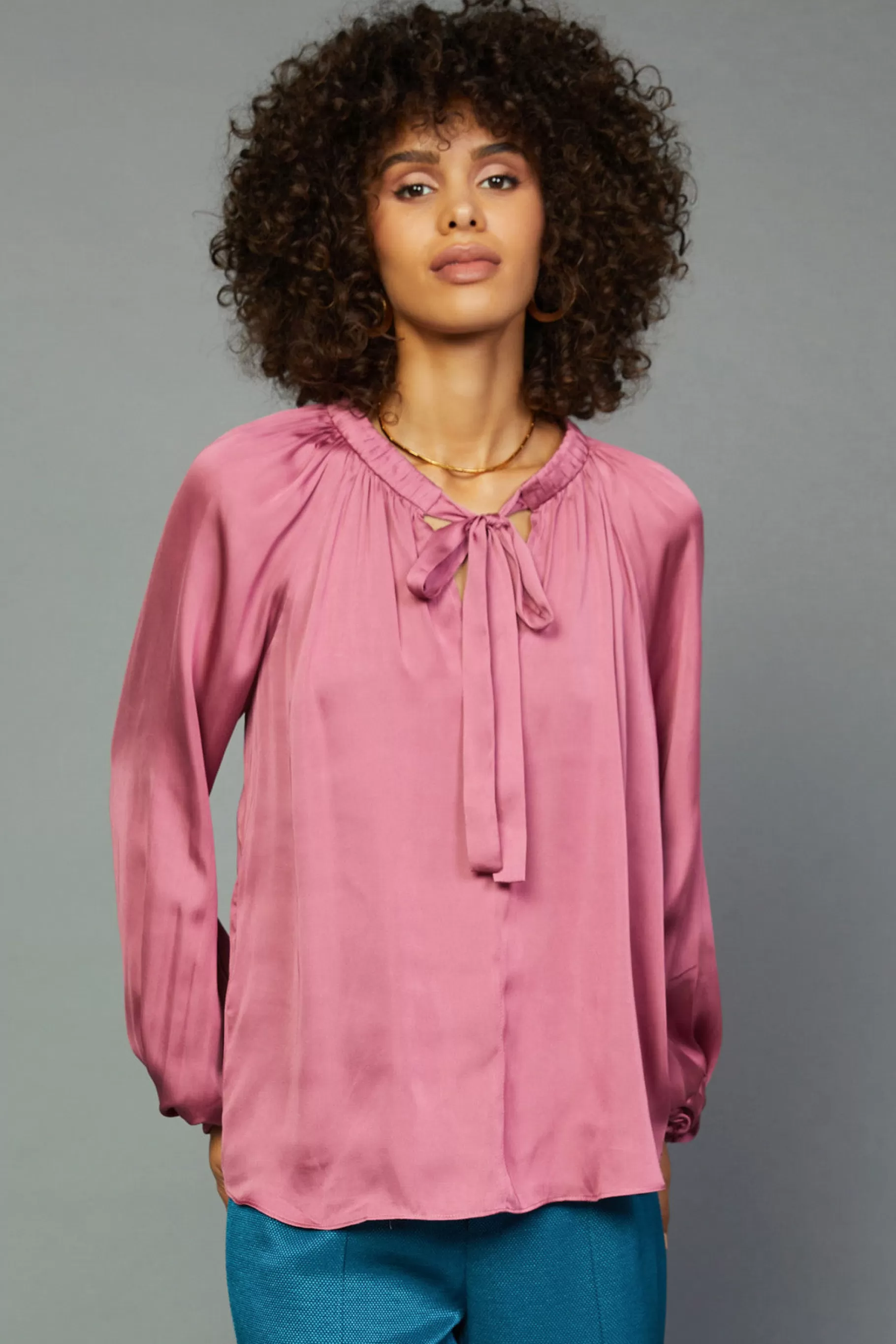 Current Air Long Sleeve Tops>Gathered Bow Tie Blouse MULBERRY