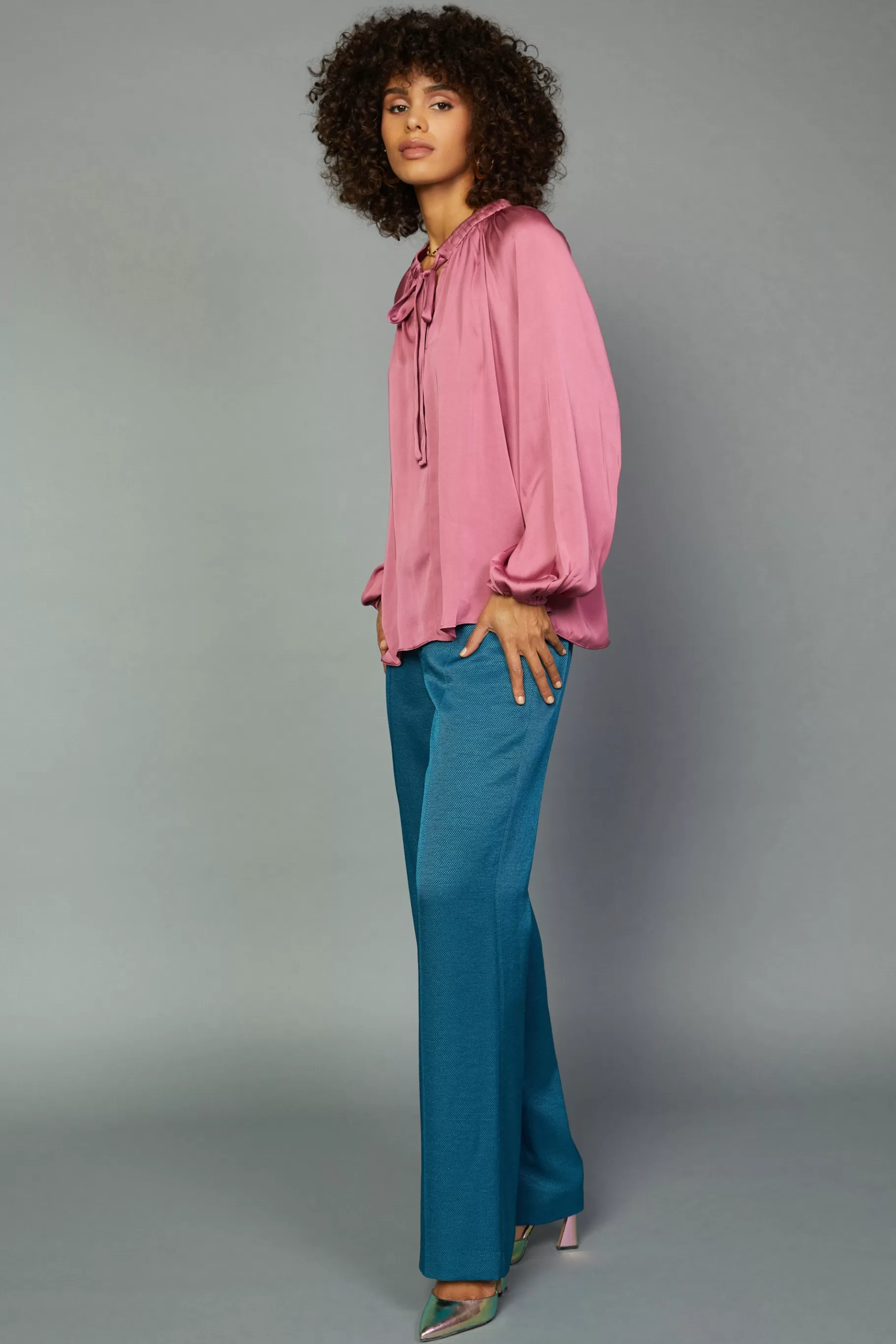 Current Air Long Sleeve Tops>Gathered Bow Tie Blouse MULBERRY