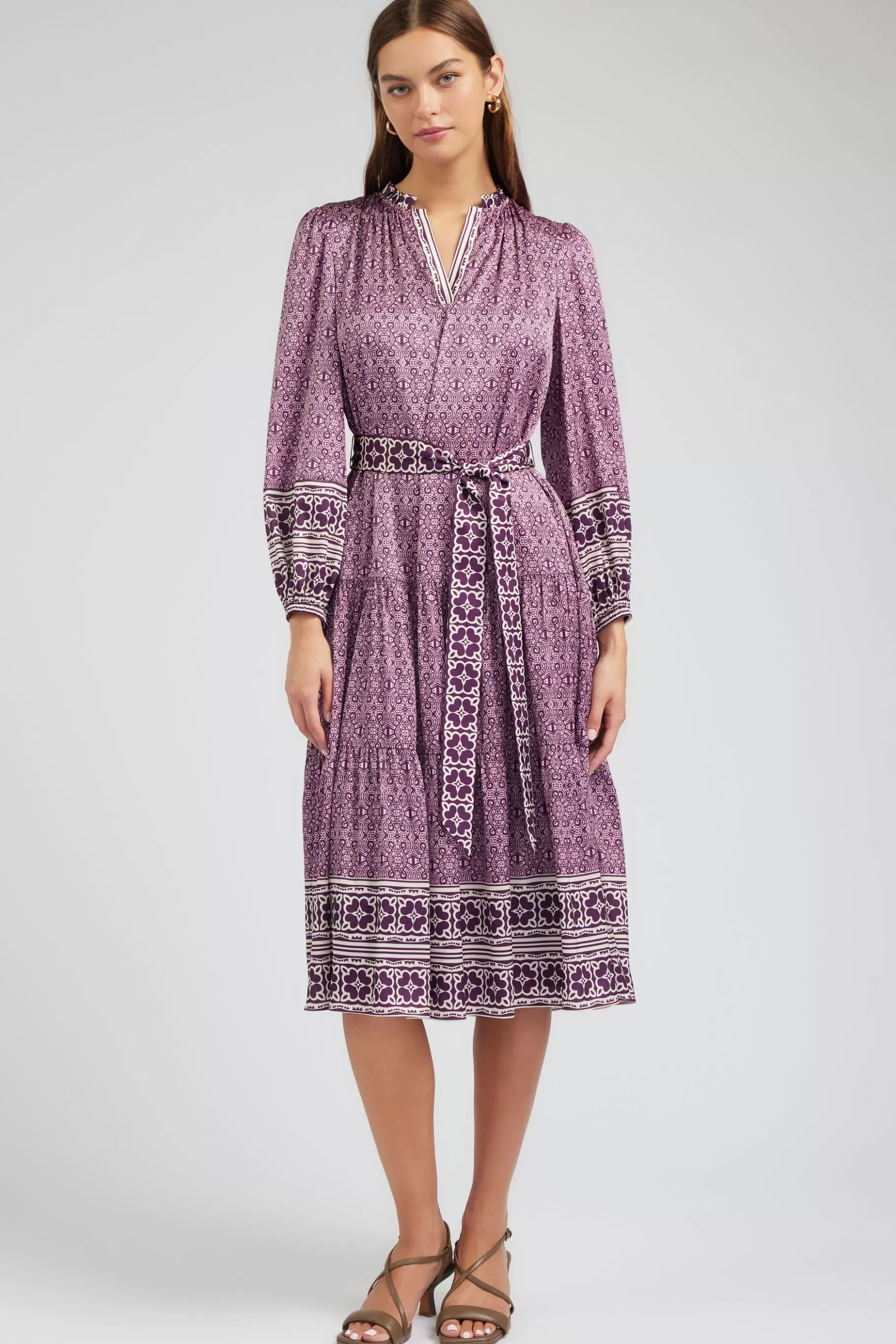 Current Air Maxi Dresses | Midi Dresses>Geo Printed Belted Midi Dress PURPLEMLT