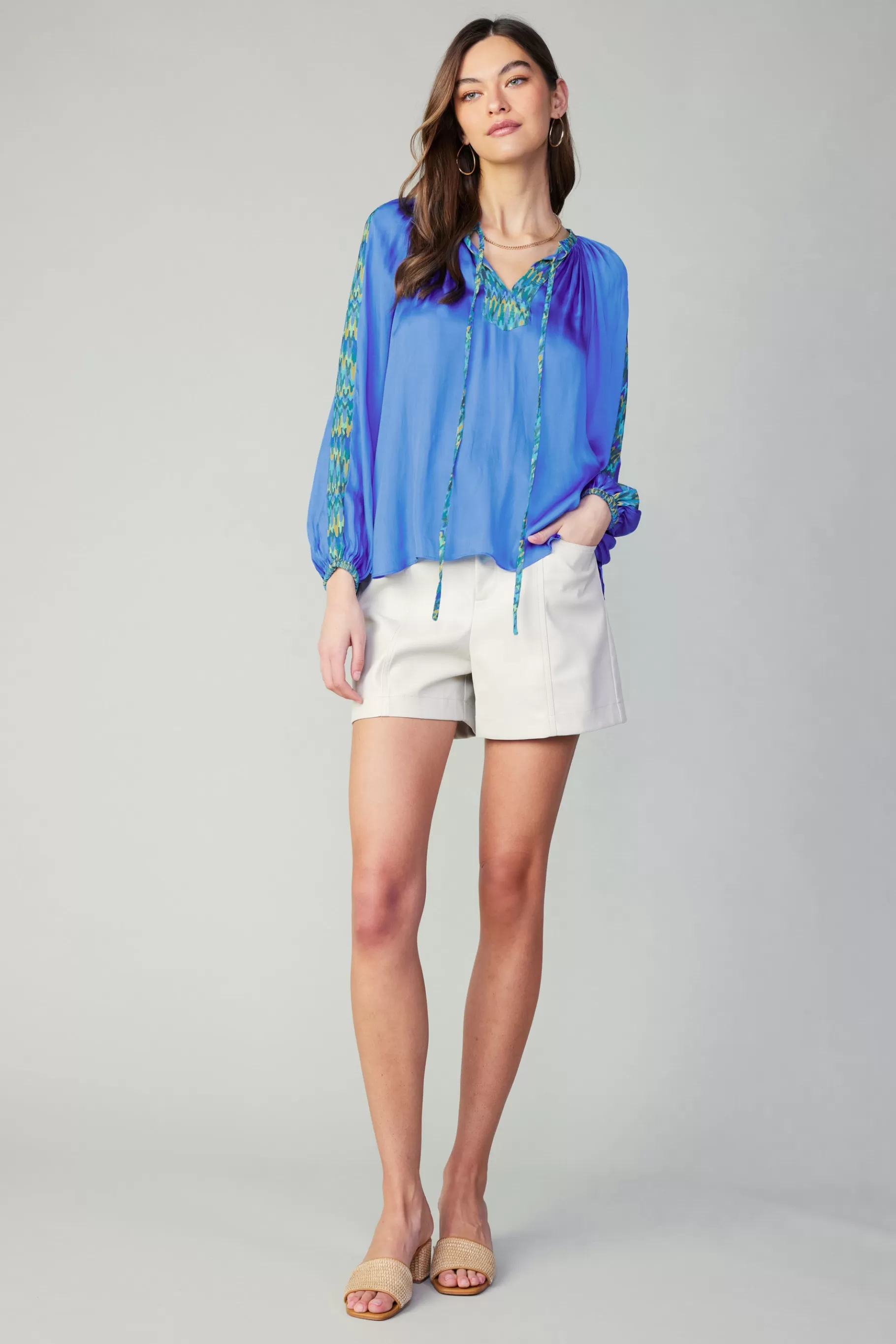 Current Air Long Sleeve Tops>Geometric Patterned Blouse BLUE
