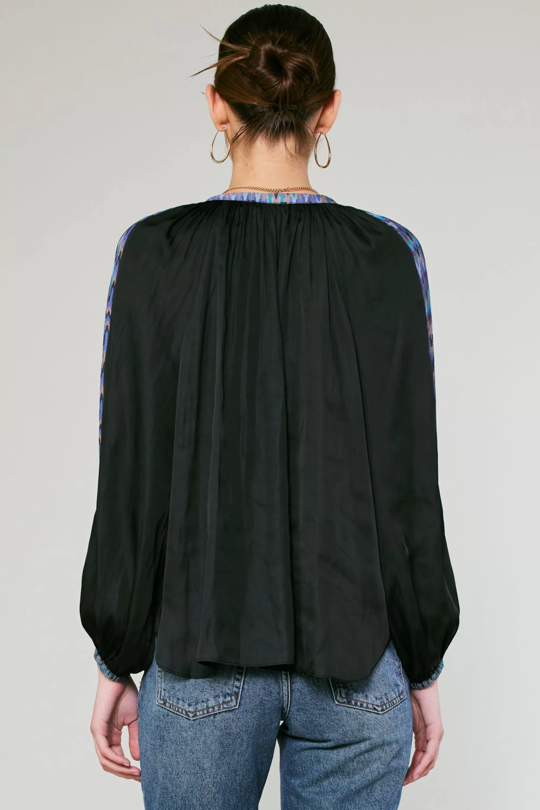 Current Air Long Sleeve Tops>Geometric Patterned Blouse BLACK