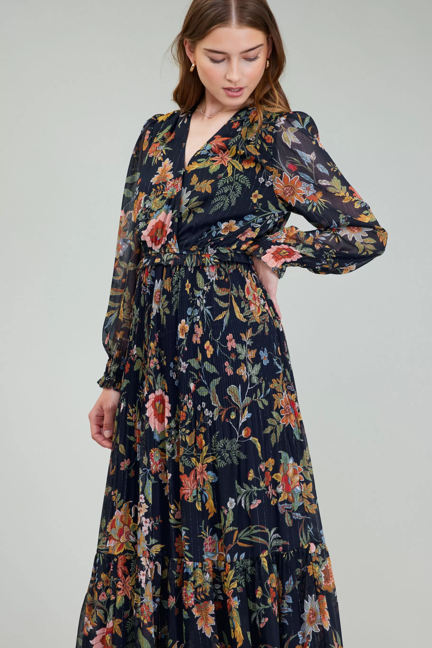 Current Air Maxi Dresses>Glimmer Botanical Maxi Dress NAVYMLT
