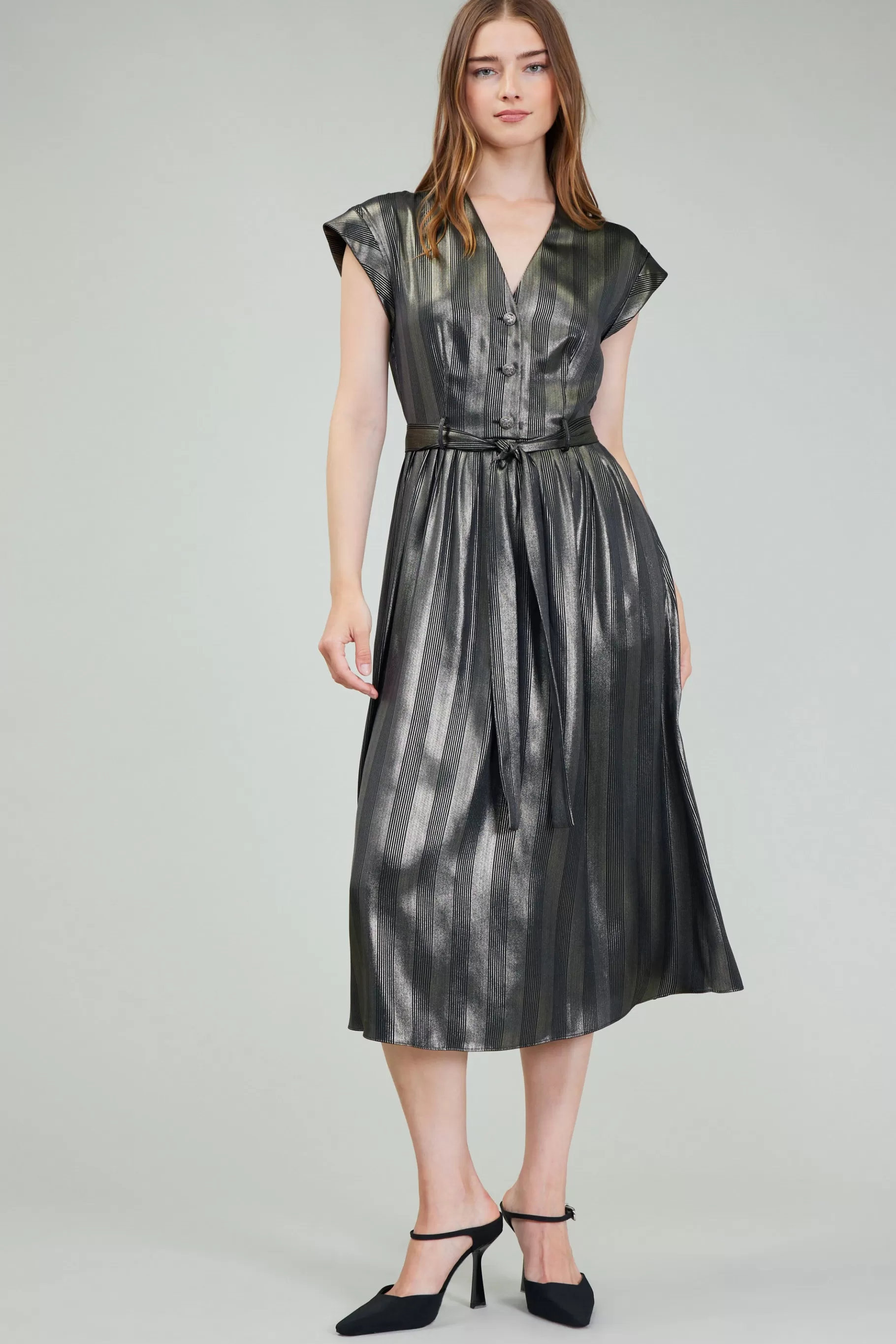 Current Air Midi Dresses>Glimmer Striped Midi Dress BLACKGOLD