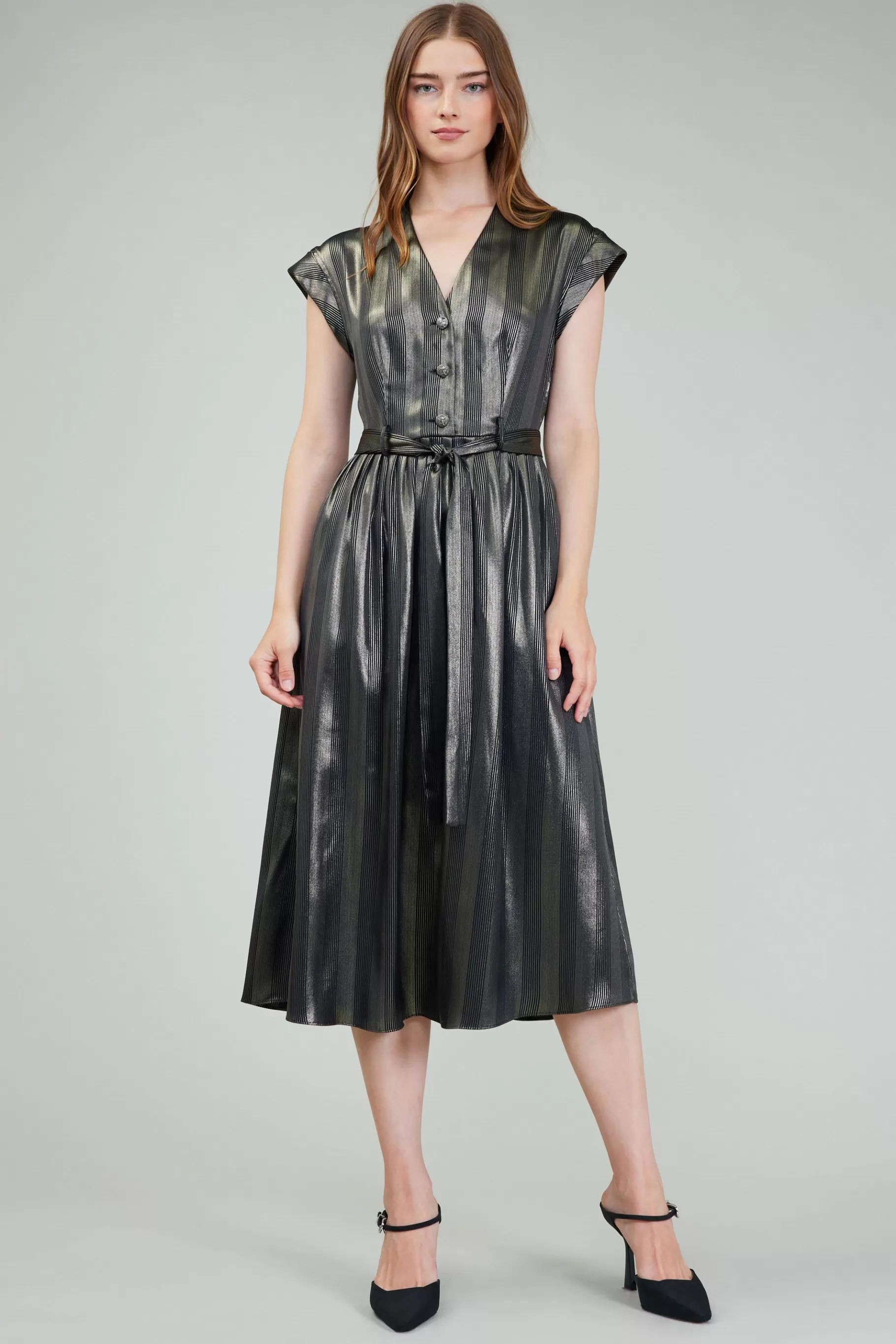 Current Air Midi Dresses>Glimmer Striped Midi Dress BLACKGOLD