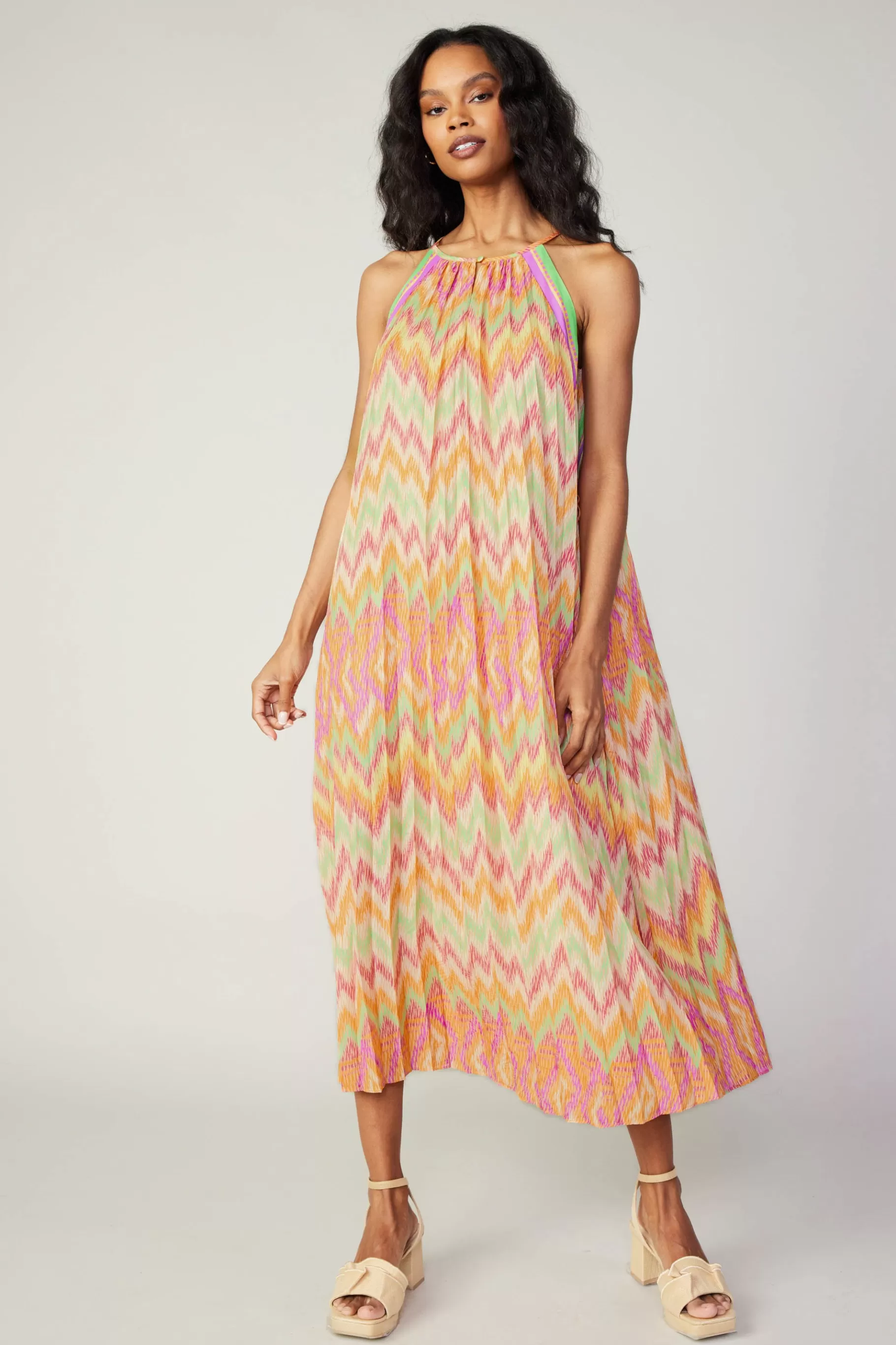 Current Air Midi Dresses>Gradient Chevron Midi Dress ORANGEMLT