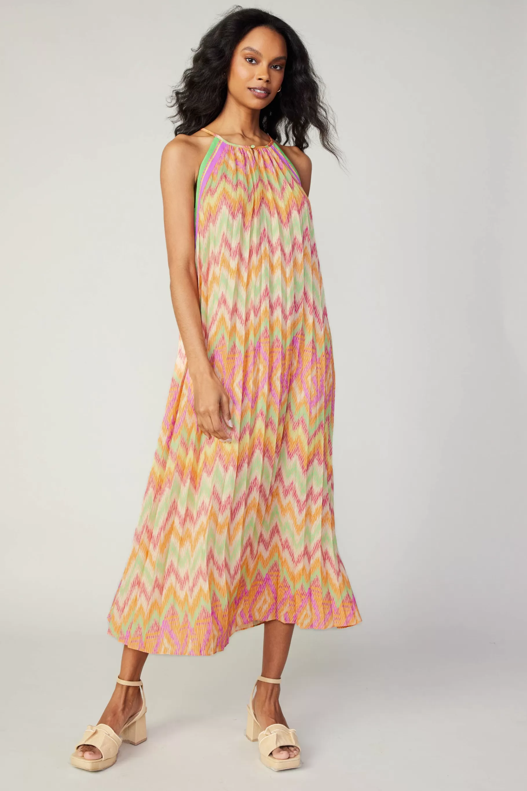 Current Air Midi Dresses>Gradient Chevron Midi Dress ORANGEMLT