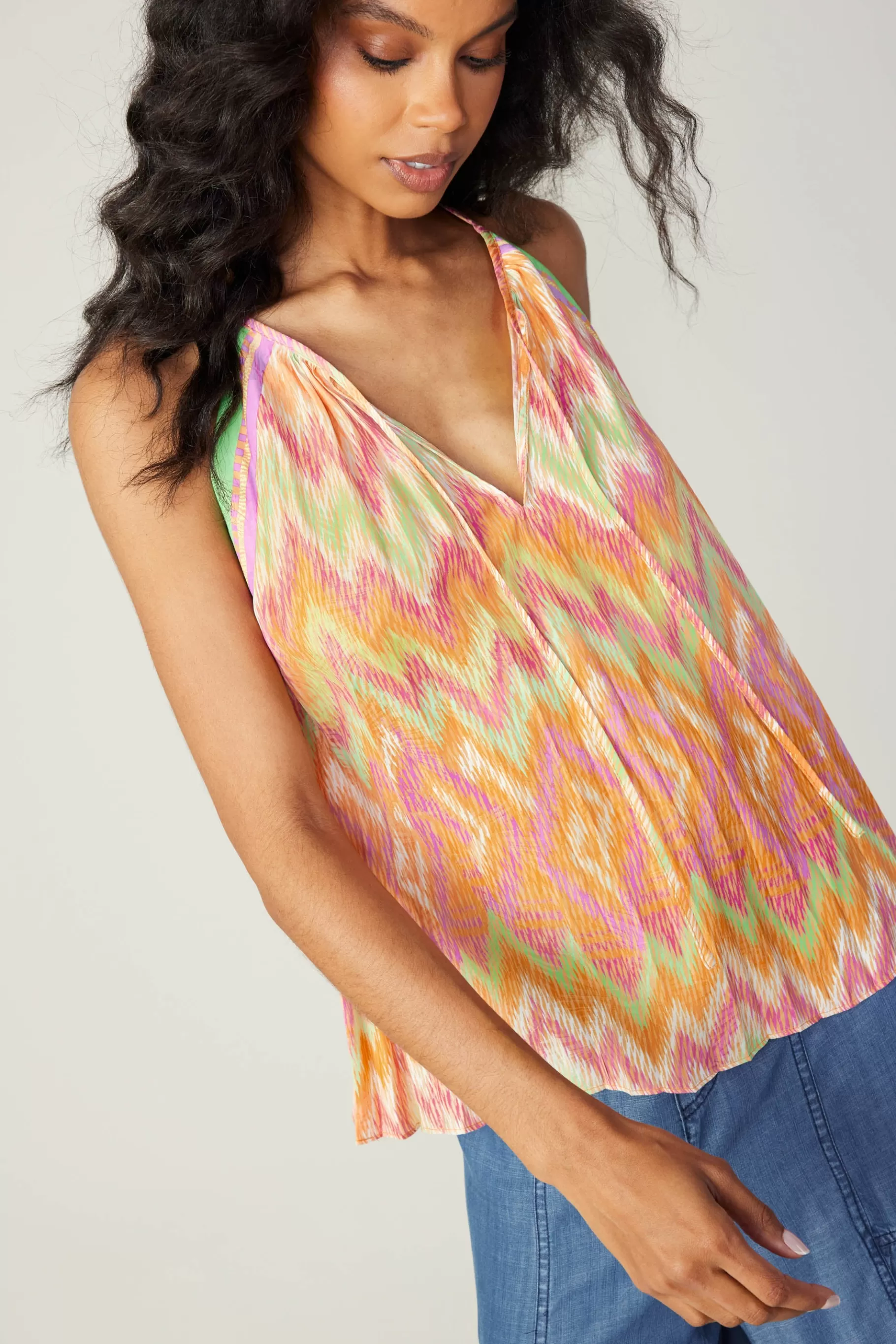 Current Air Sleeveless Tops>Gradient Chevron Tank ORANGEMLT