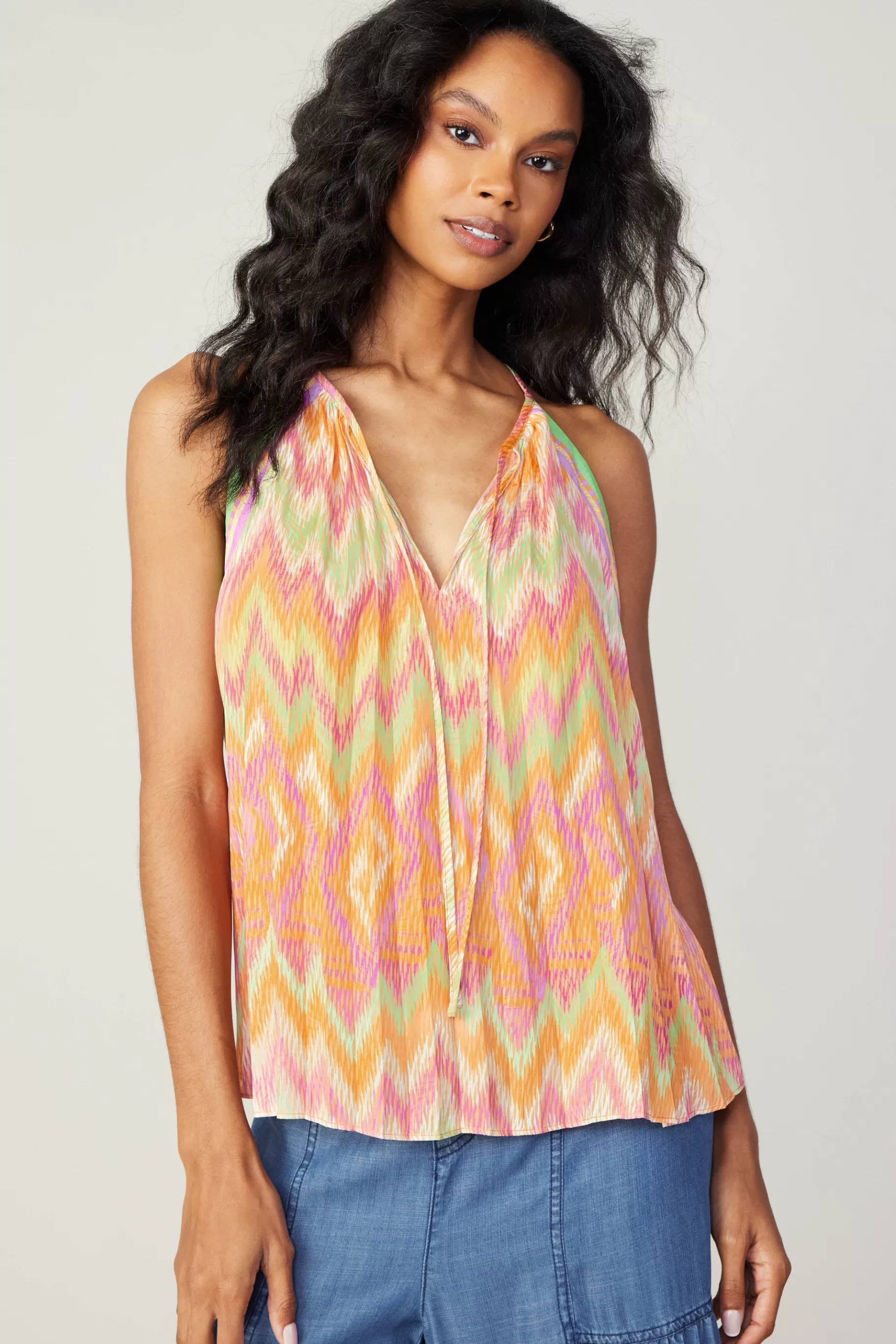 Current Air Sleeveless Tops>Gradient Chevron Tank ORANGEMLT